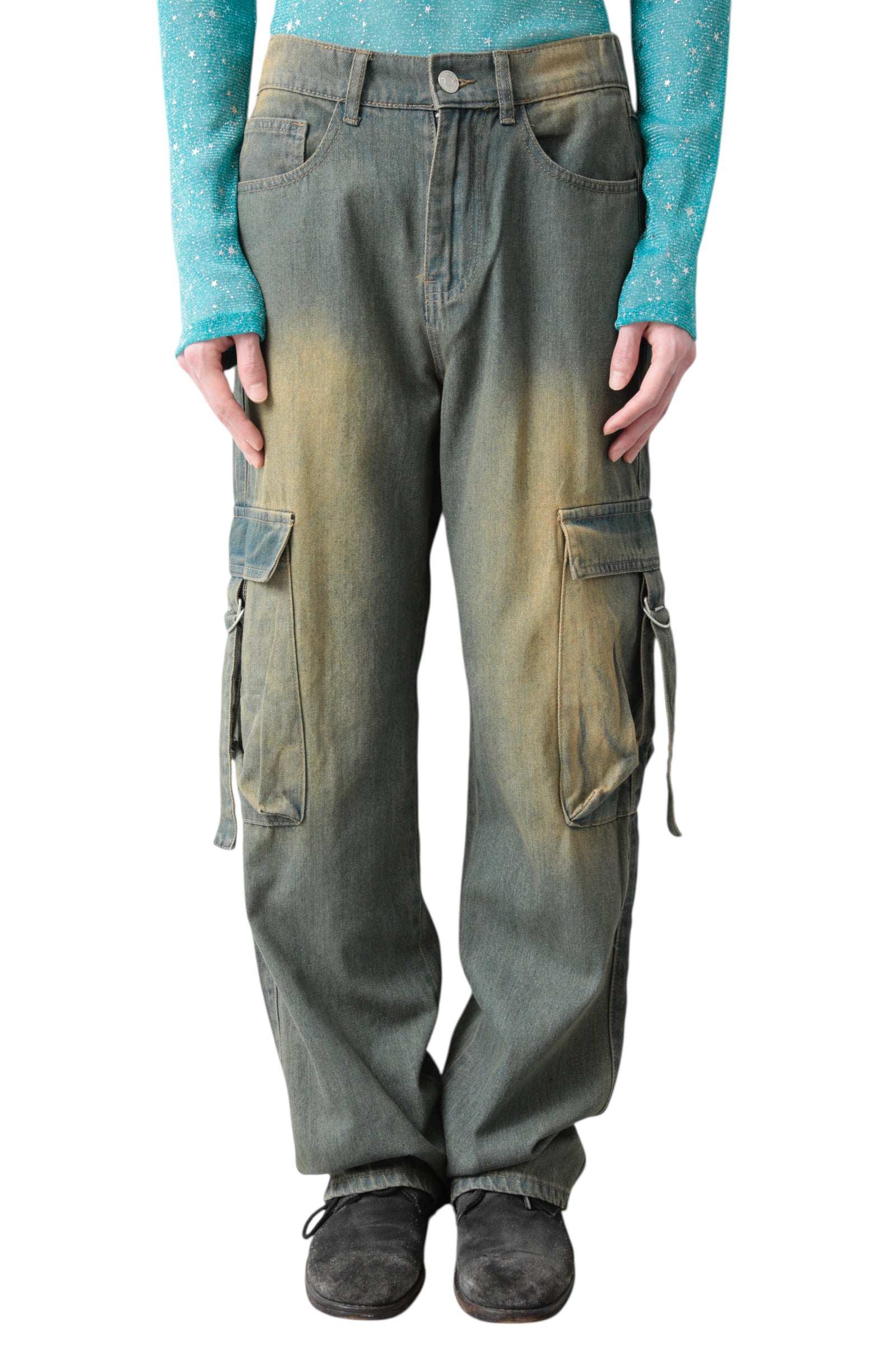 DIRTY BLUE CARGO DENIM PANTS