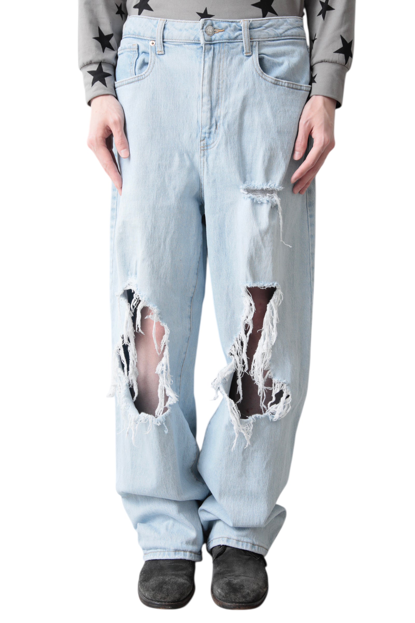 CRUSHED BAGGY DENIM PANTS