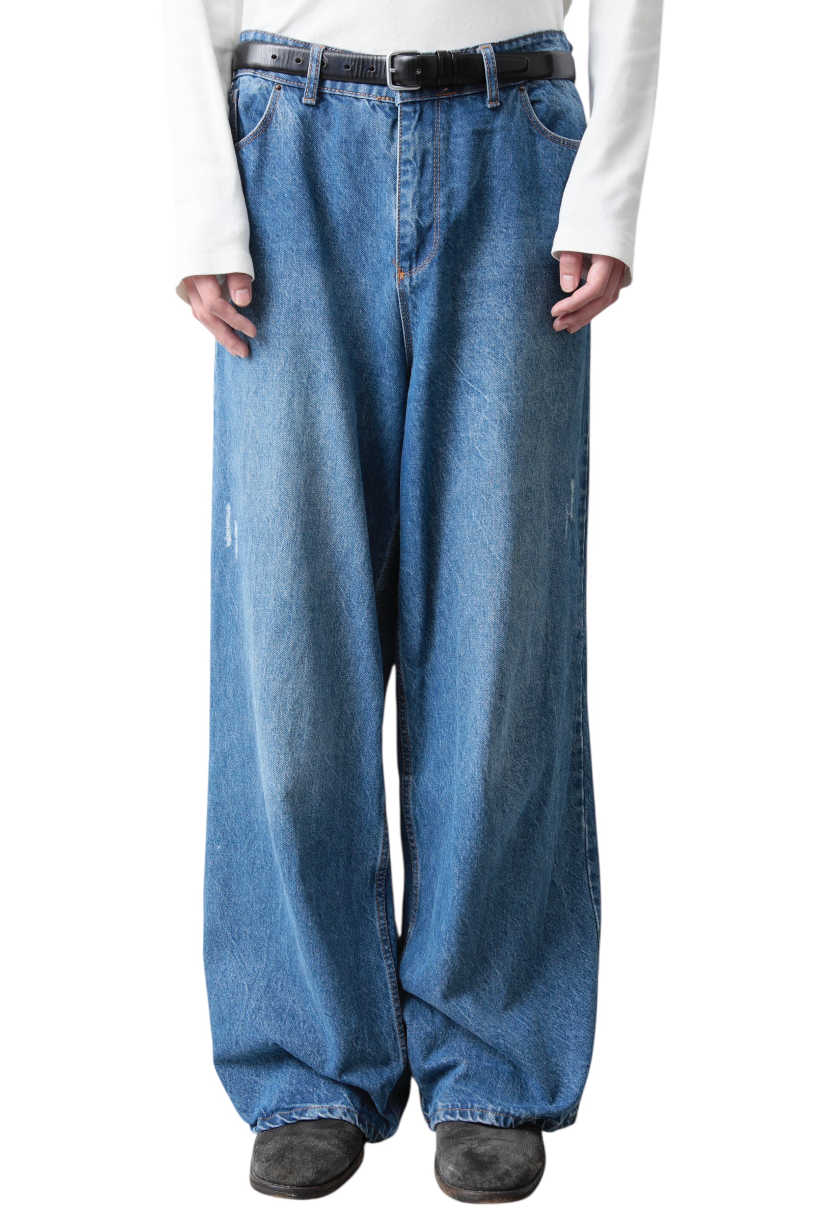 WASHED BLUE BAGGY DENIM PANTS