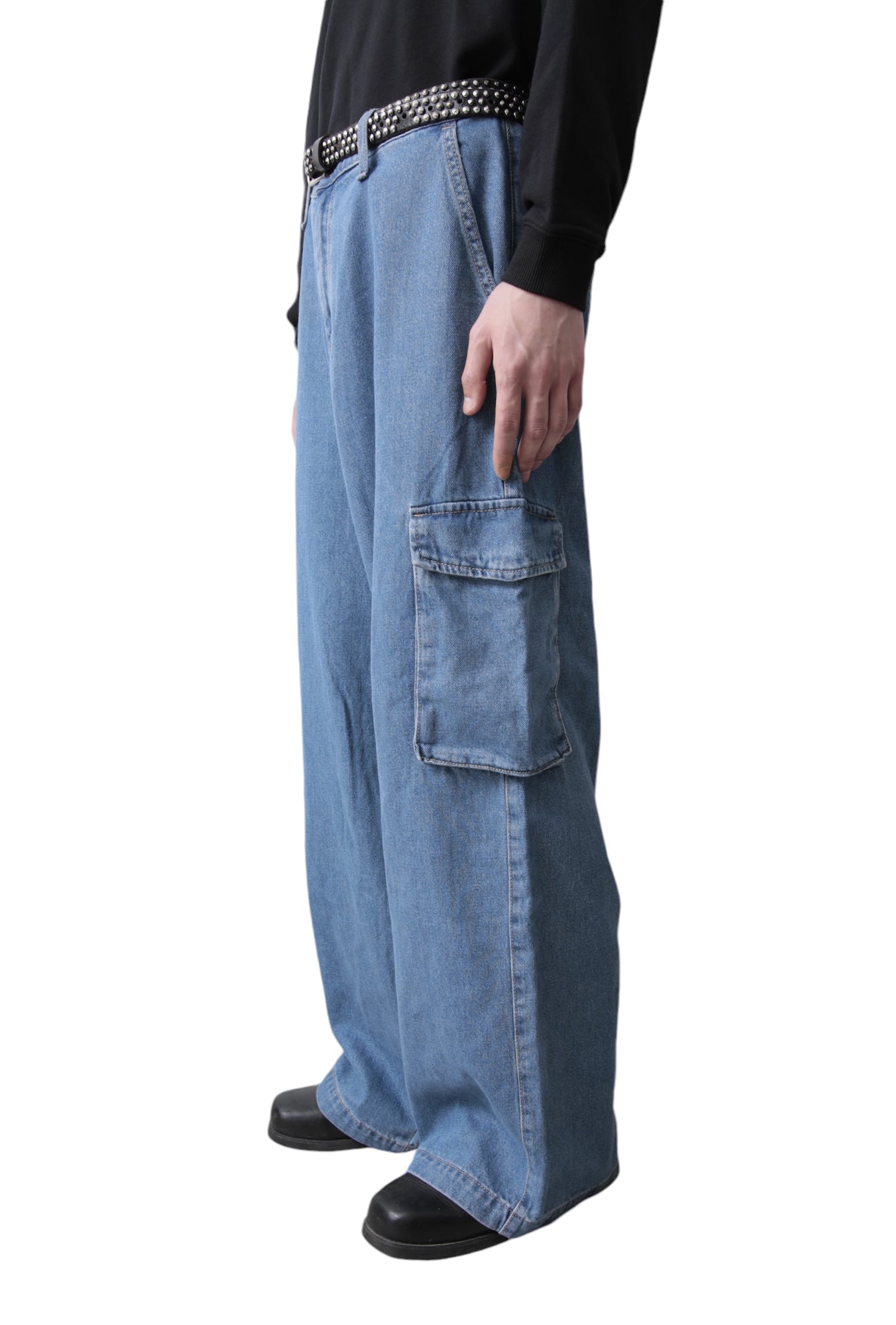 BLUE BAGGY CARGO DENIM PANTS