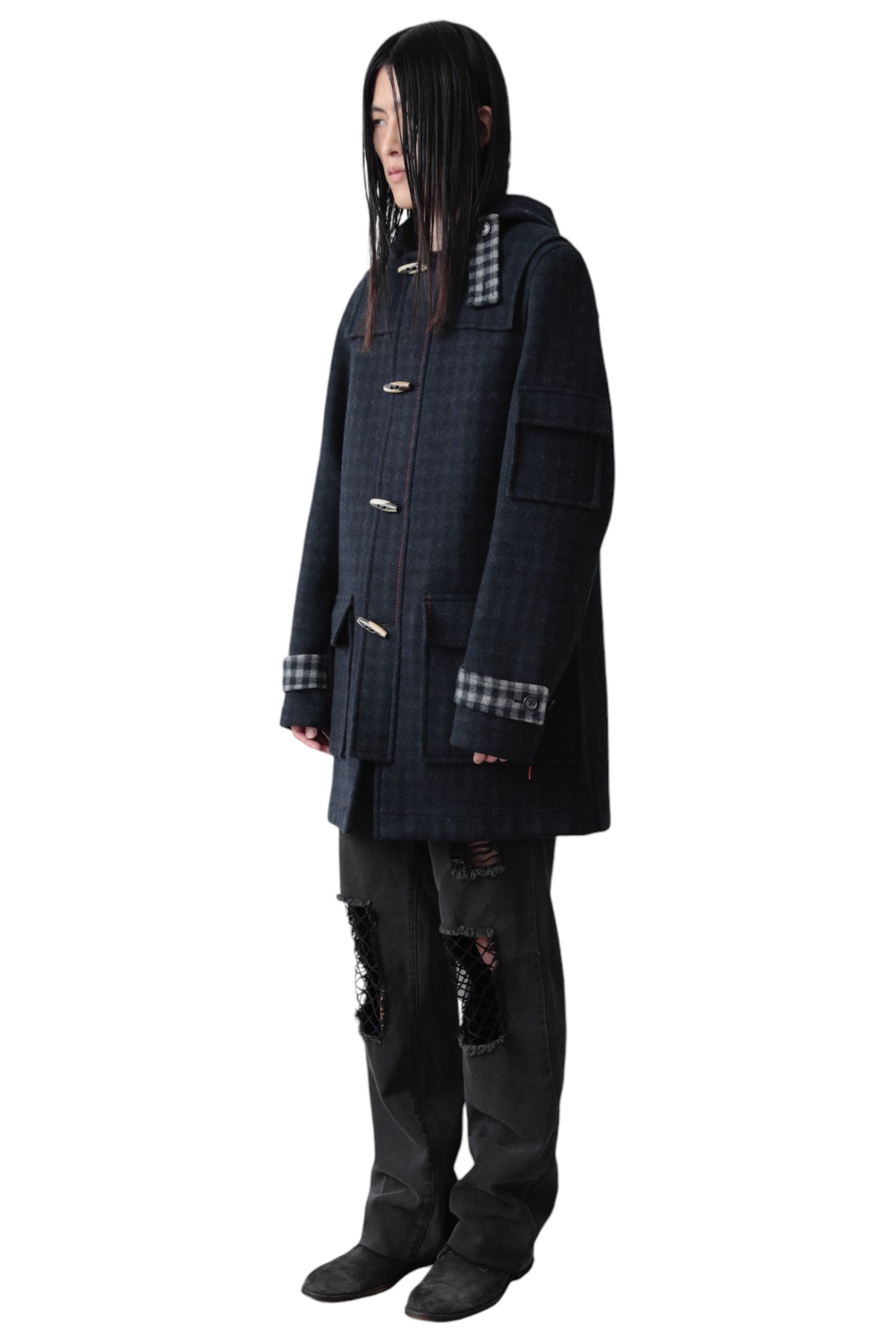 2015AW RAF SIMONS WOOL BLEND CHECK DUFFLE COAT