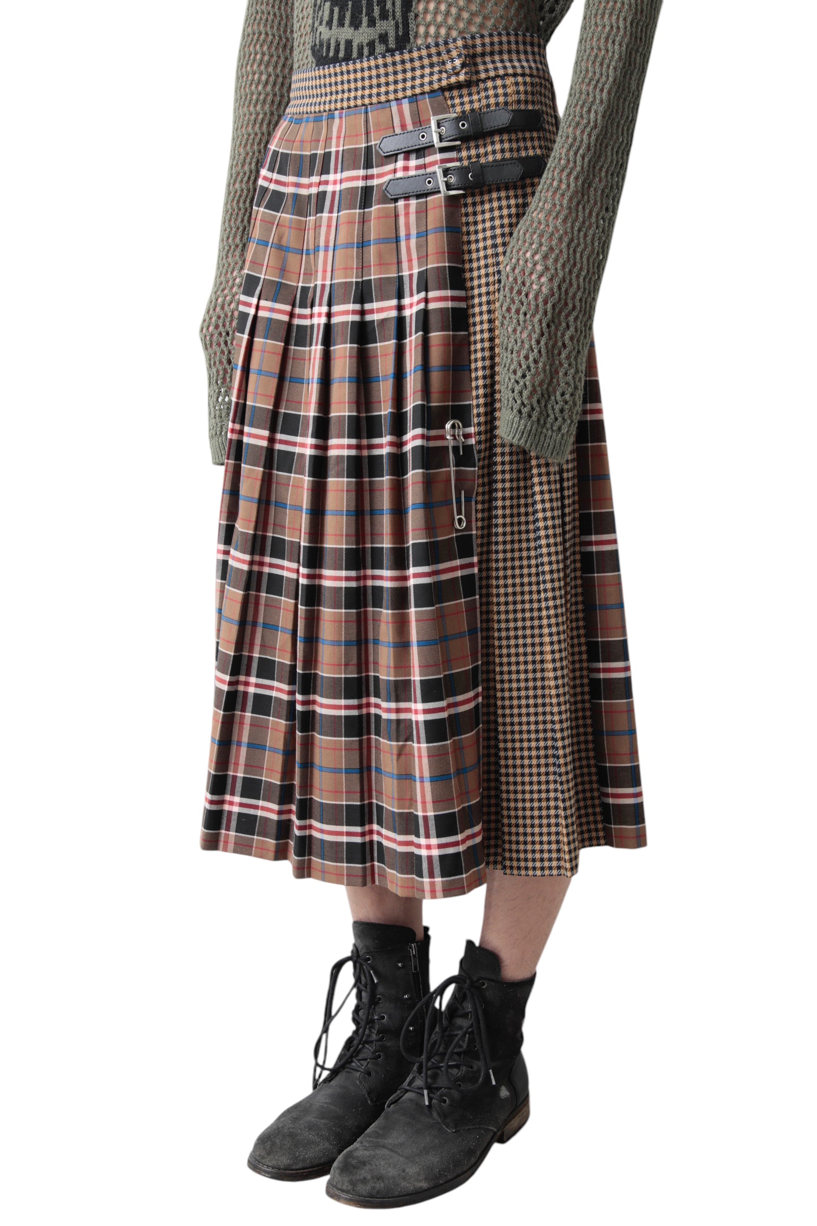 SWITCHING CHECK PLEATS SKIRT