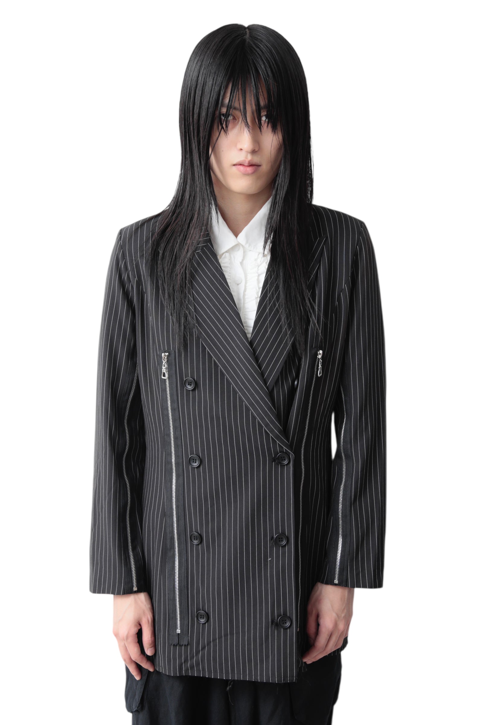 STRIPE DOUBLE ZIP TAILORED JACKET