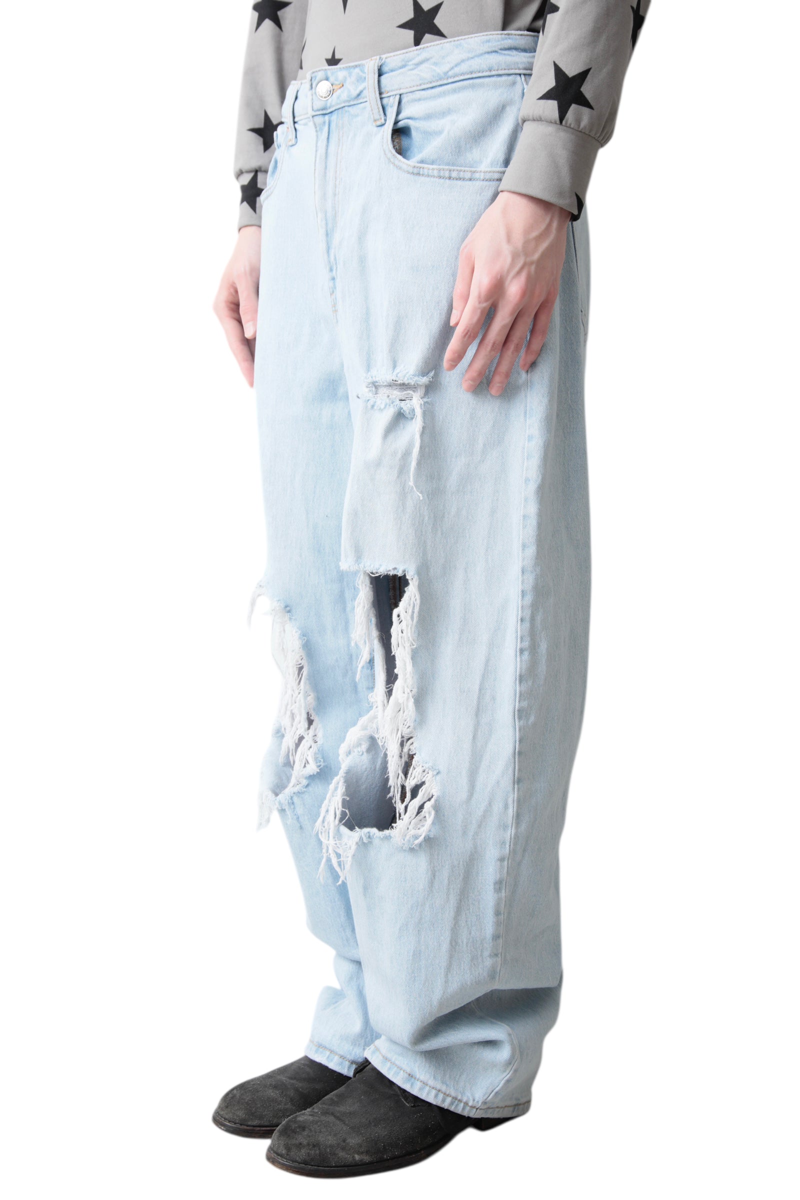 CRUSHED BAGGY DENIM PANTS