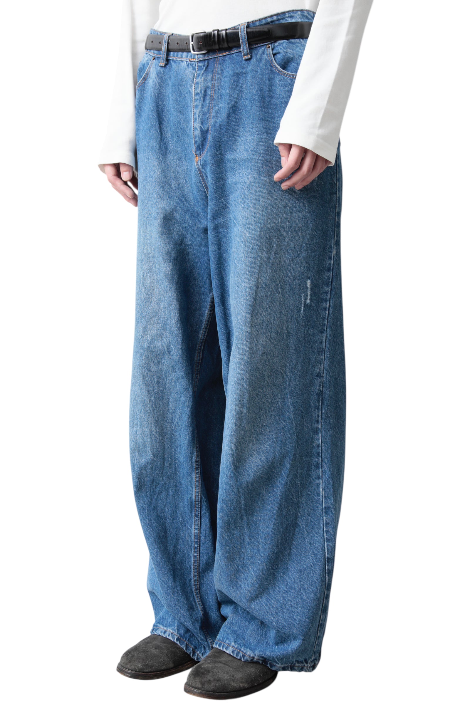 WASHED BLUE BAGGY DENIM PANTS