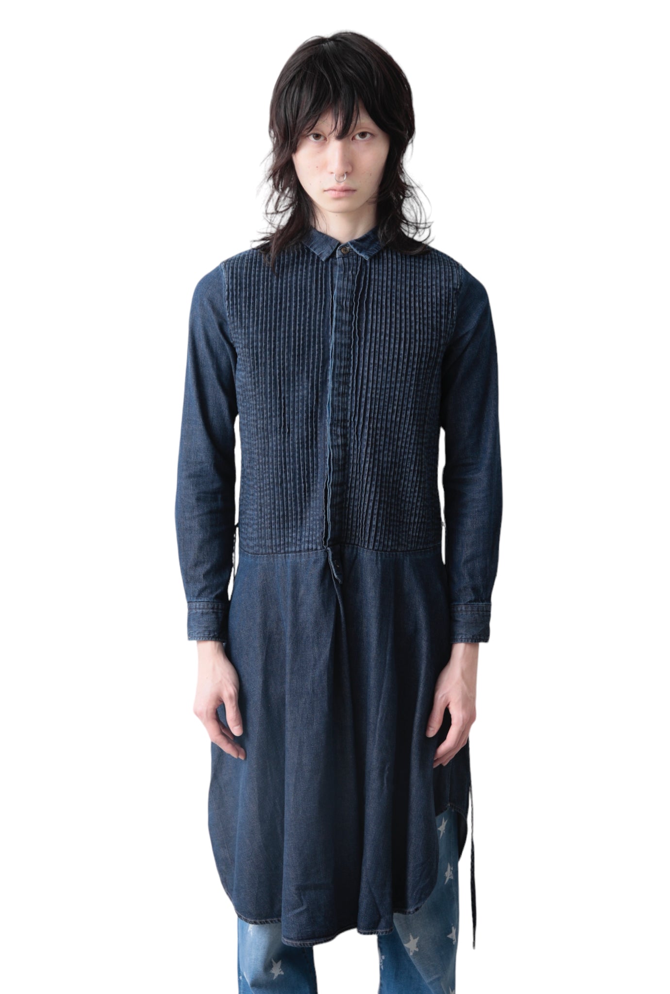 KAPITAL PLEATS DENIM LONG SHIRT