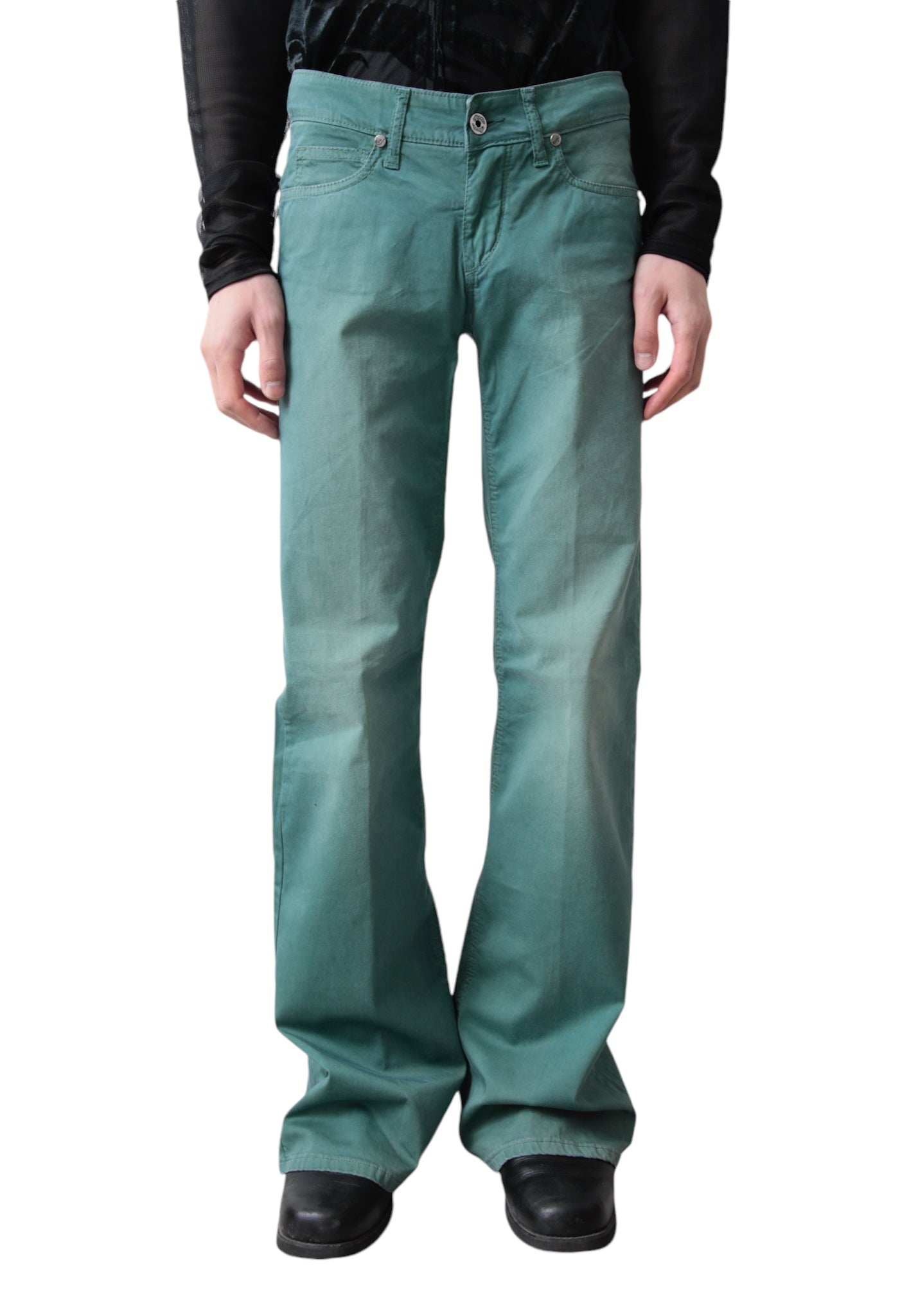 FADED EMERALD FLARE DENIM PANTS