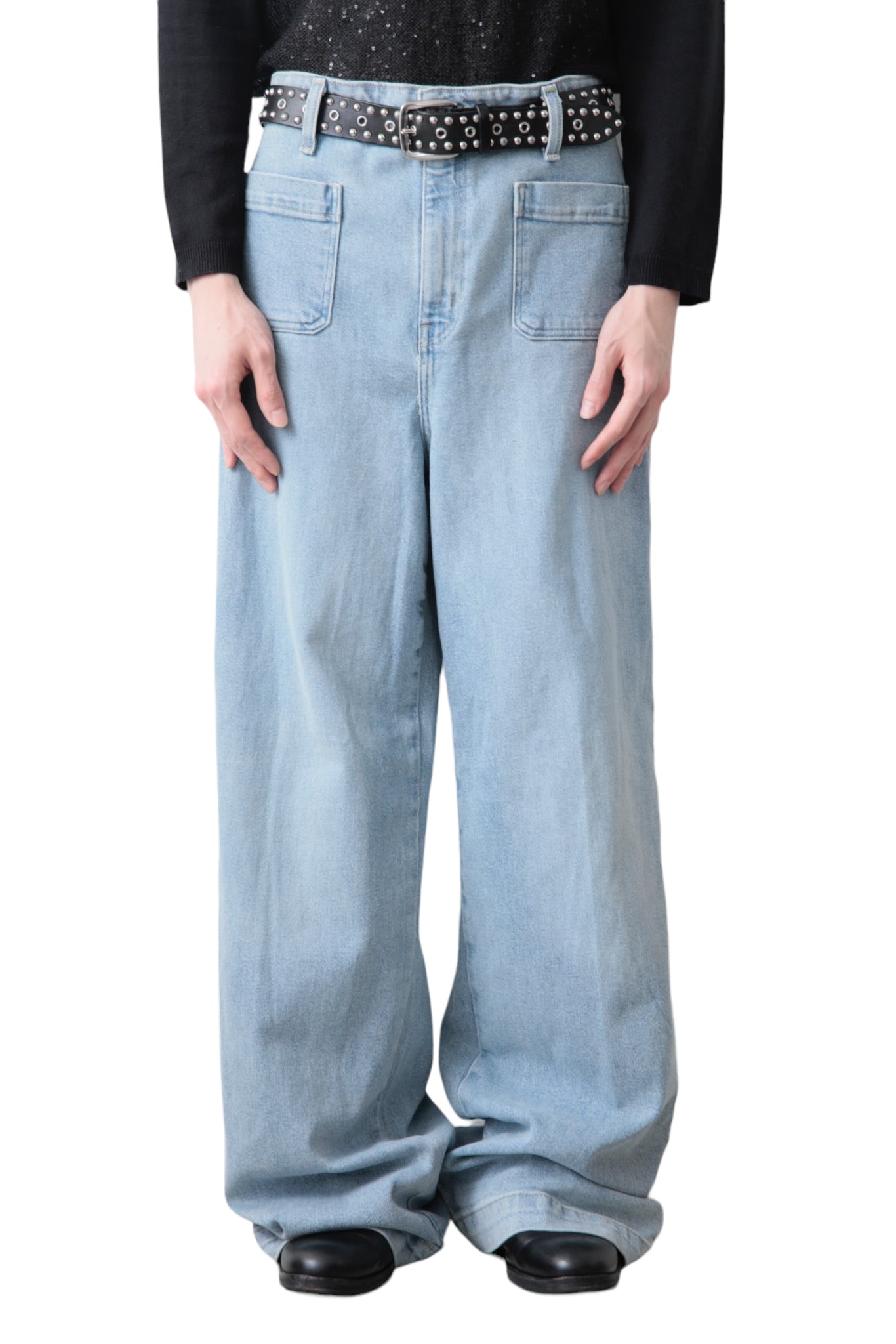 FRONT POCKET BLUE BAGGY DENIM PANTS