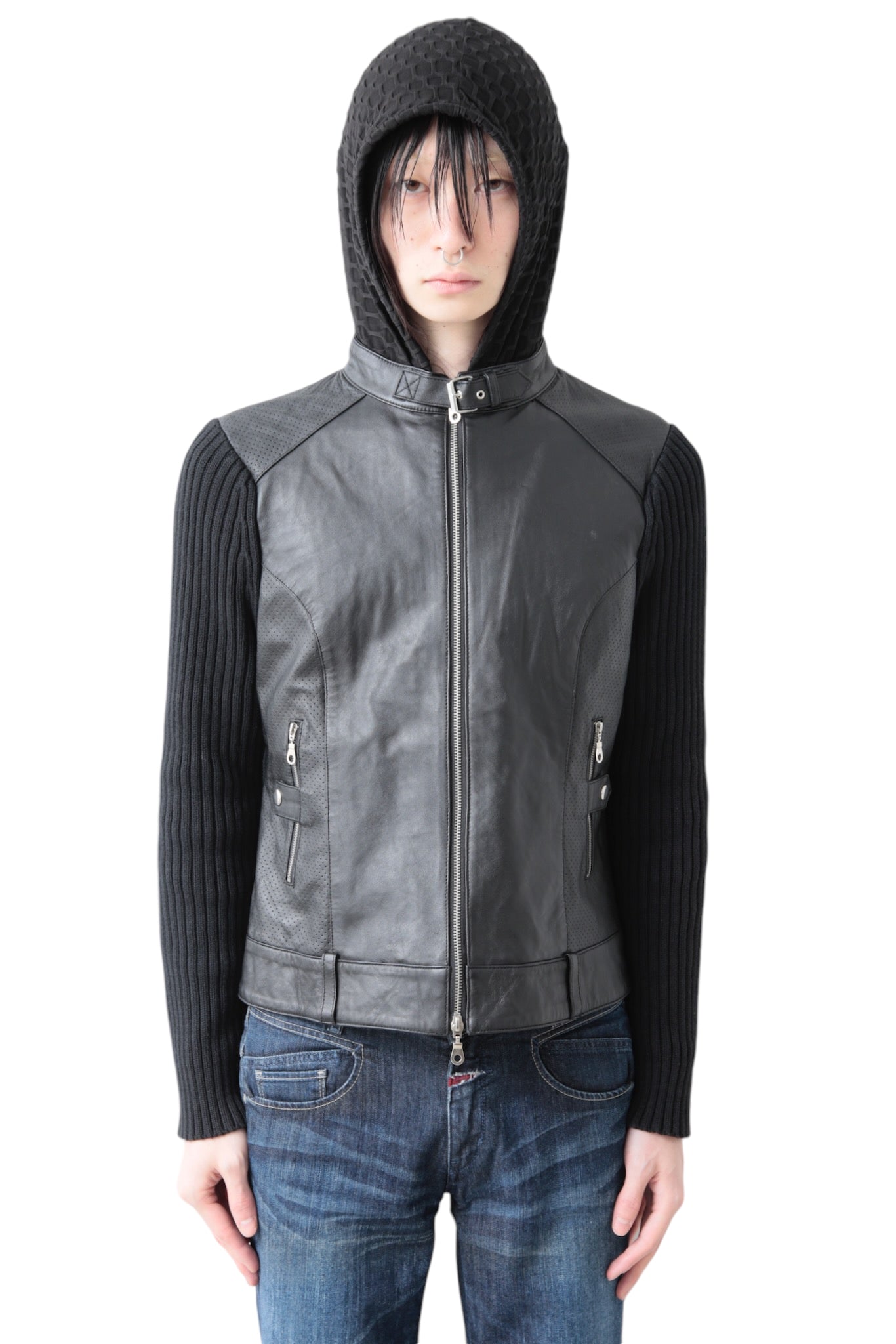 SWITCHING ZIP UP LEATHER BLOUSON