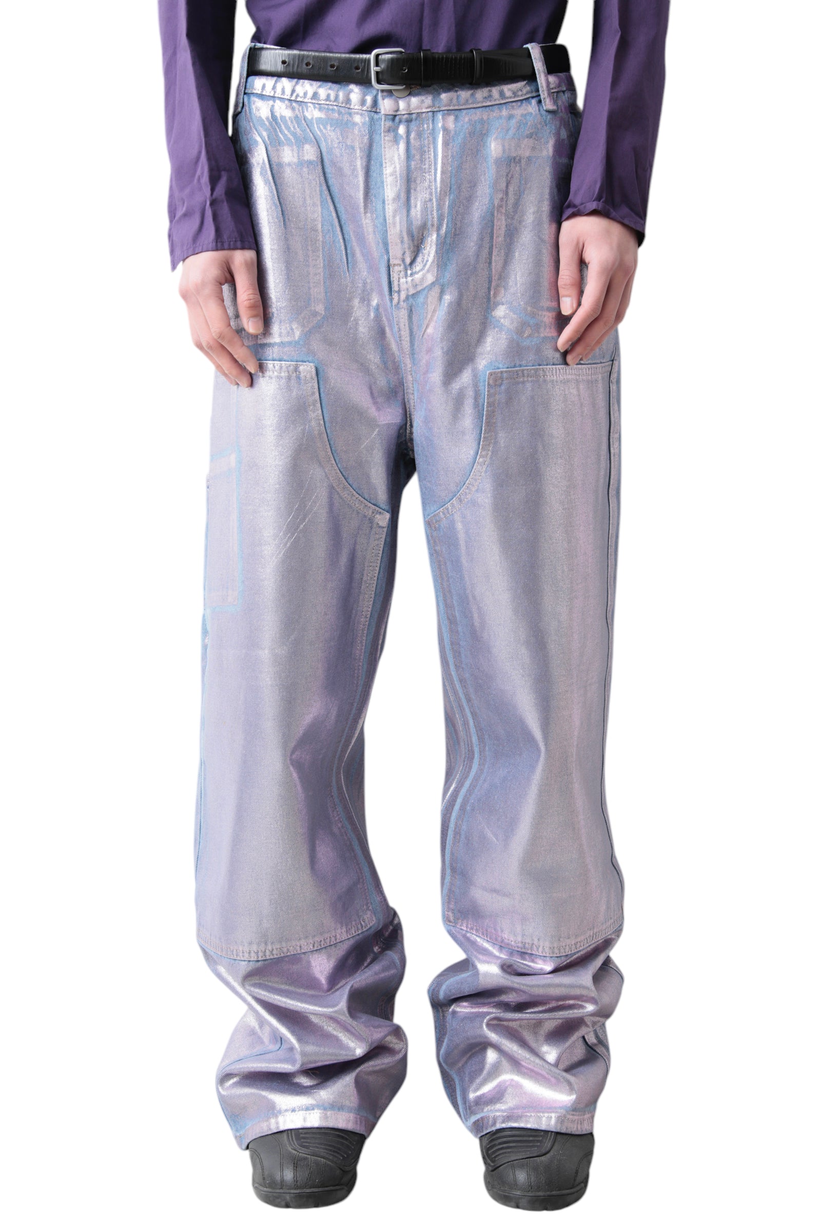 RASTER COATING BAGGY DENIM PANTS