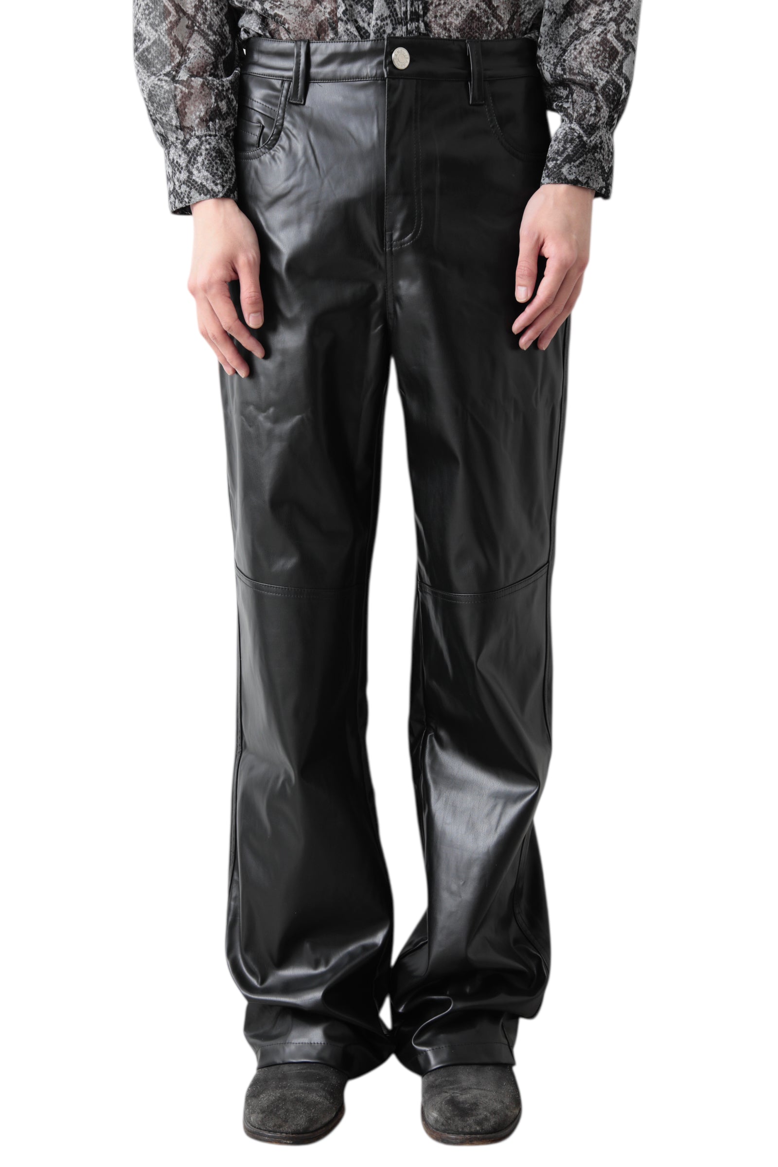 WIDE LEATHER FLARE PANTS