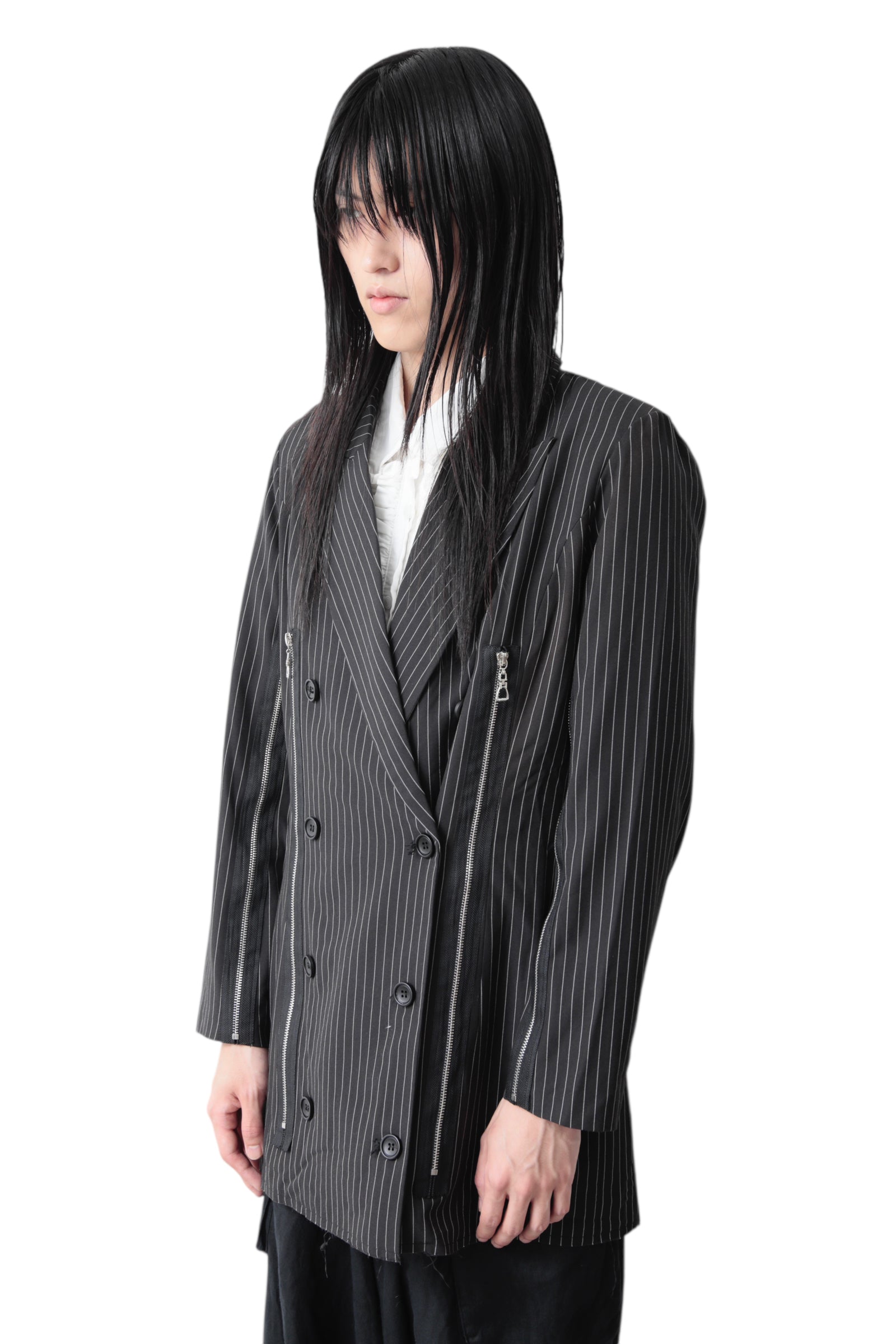 STRIPE DOUBLE ZIP TAILORED JACKET
