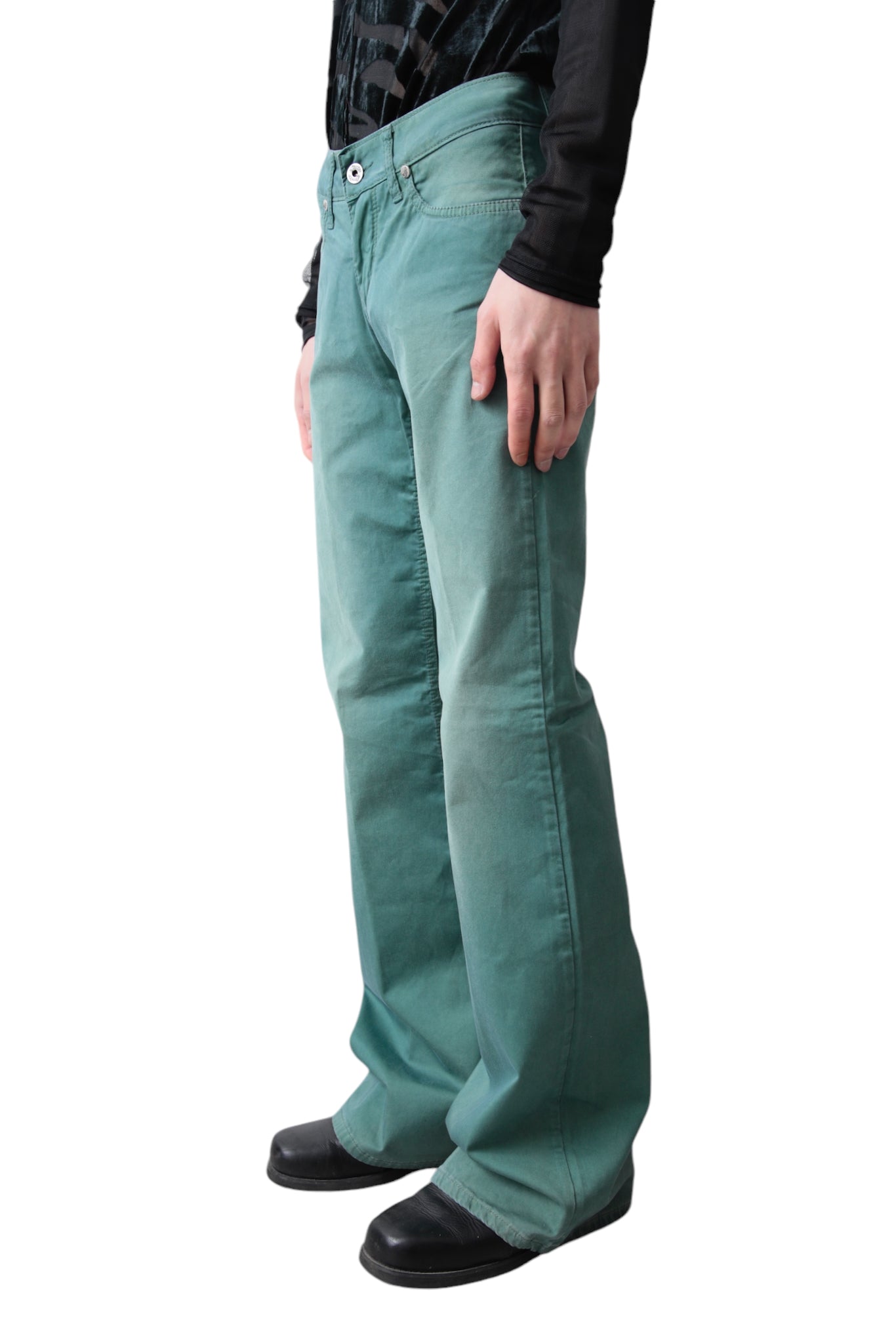 FADED EMERALD FLARE DENIM PANTS