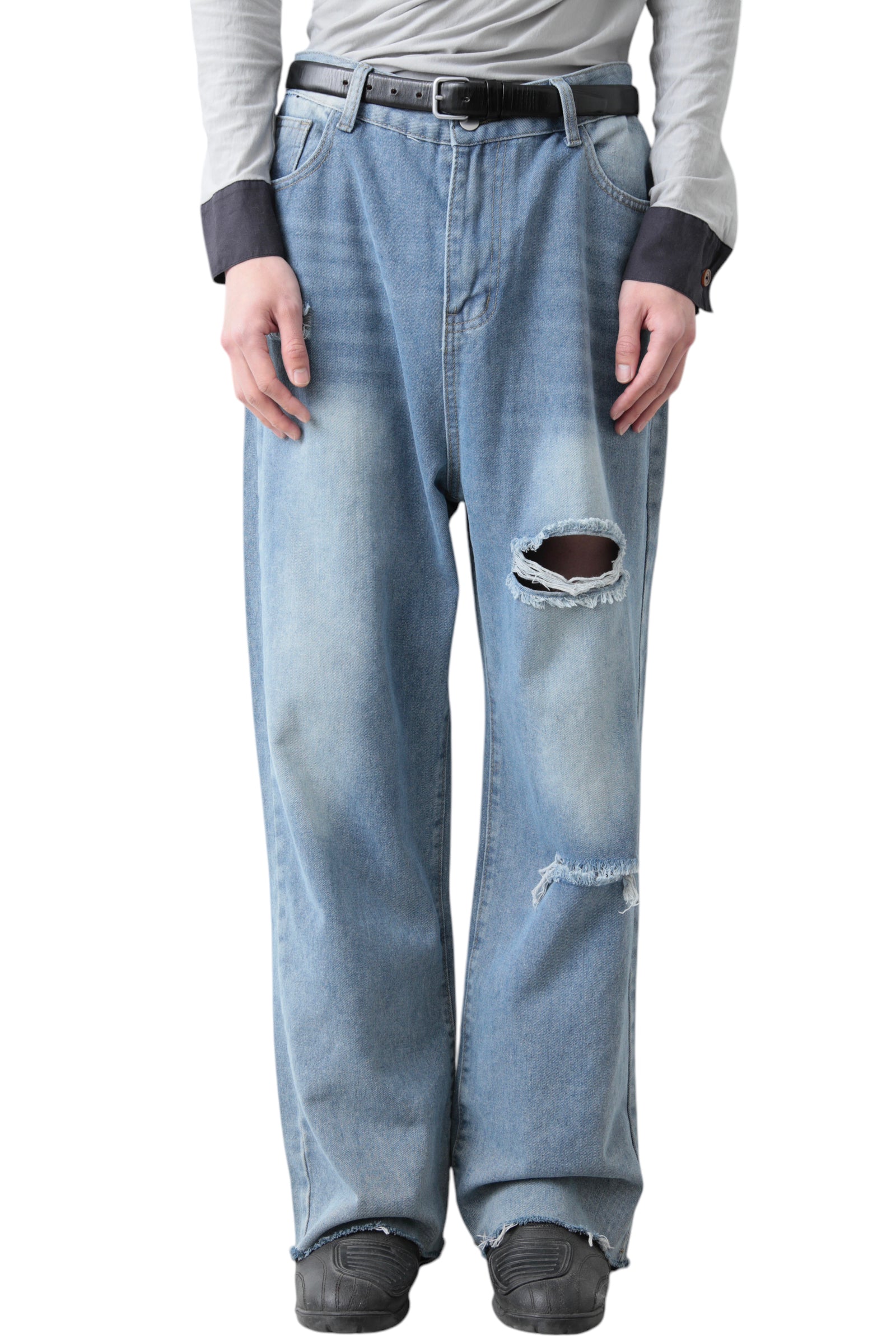 CRASHED BLUE BAGGY DENIM PANTS