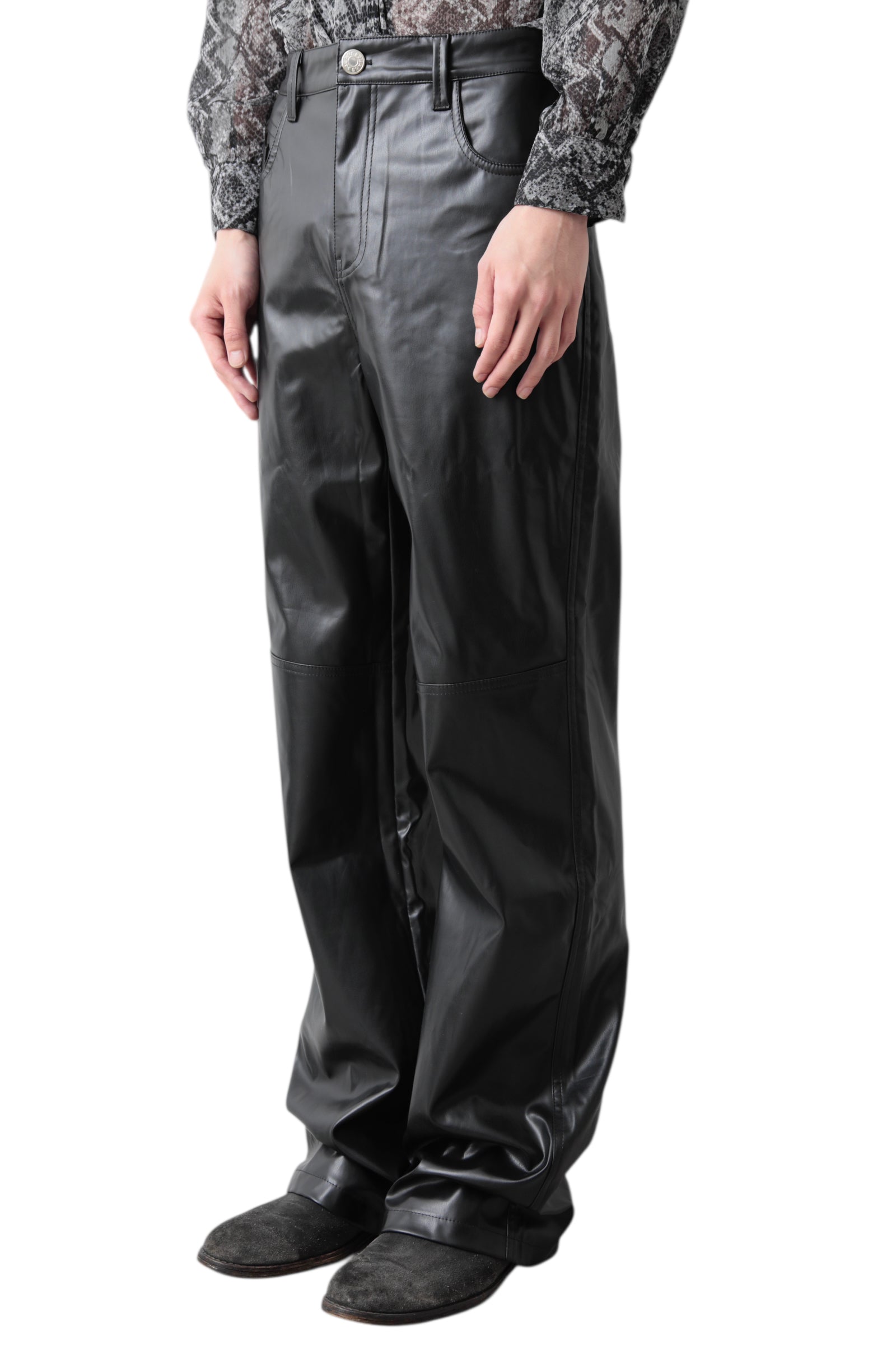 WIDE LEATHER FLARE PANTS