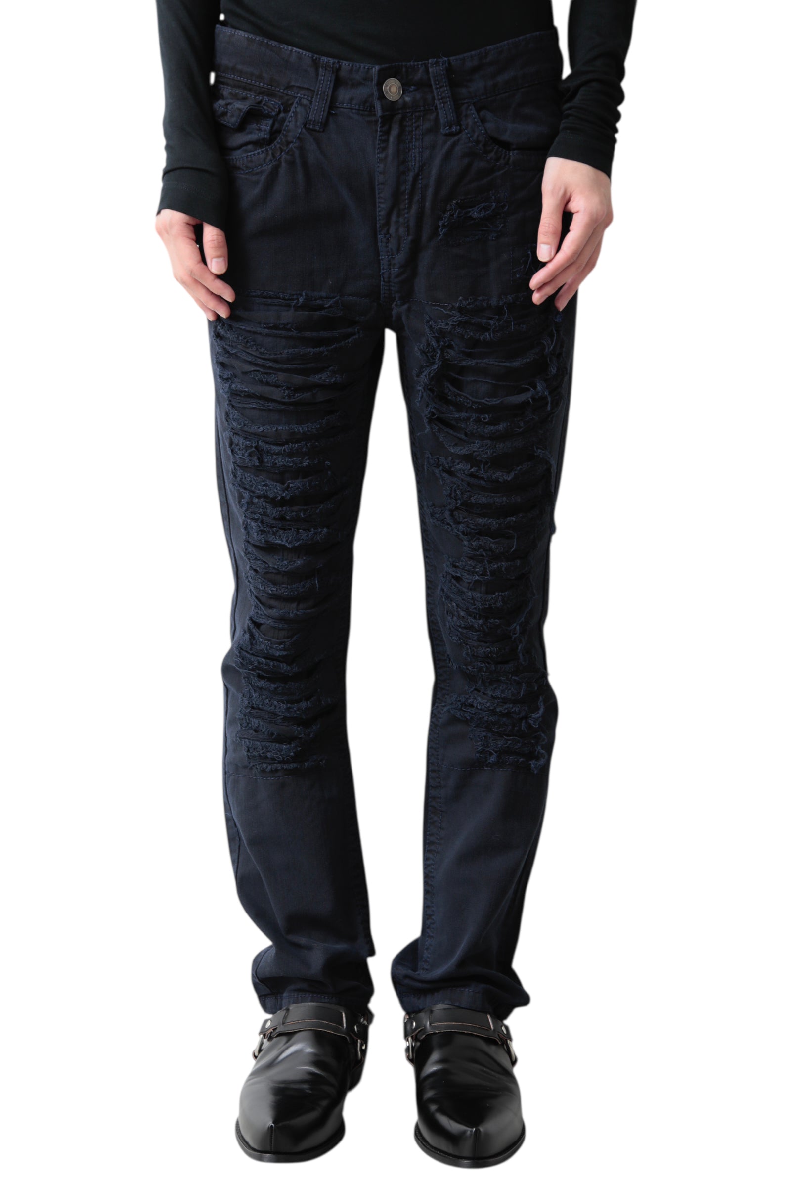FADED DESTROY STRAIGHT DENIM PANTS