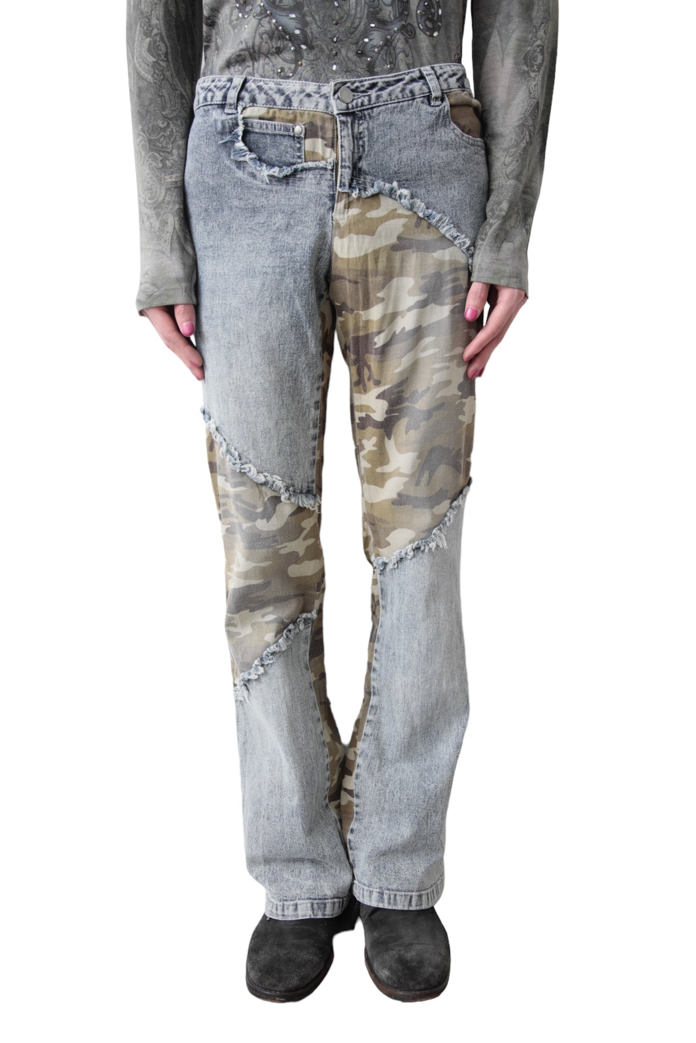 PATCHWORK CAMO DENIM PANTS