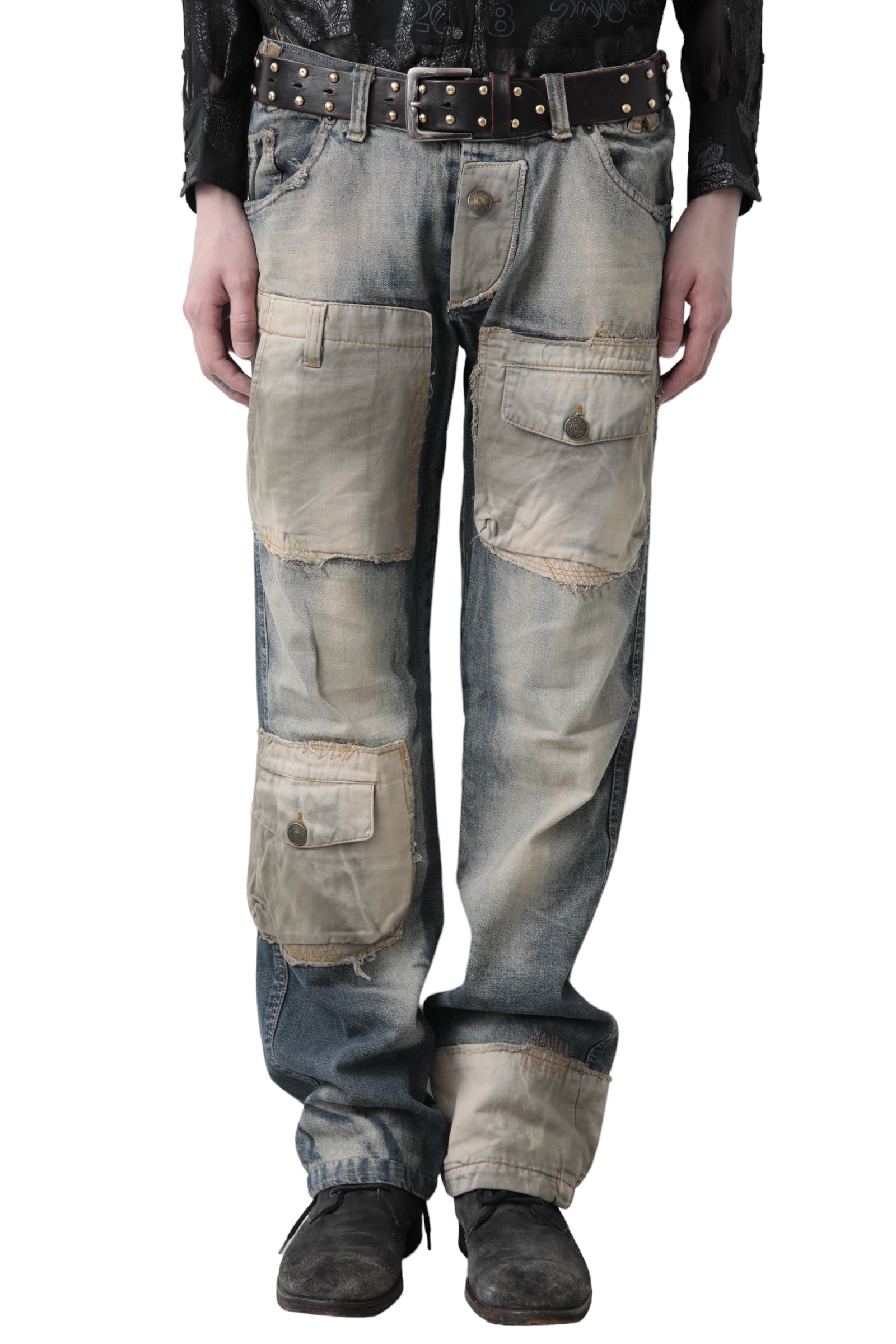 PATCHWORK CARGO DENIM PANTS