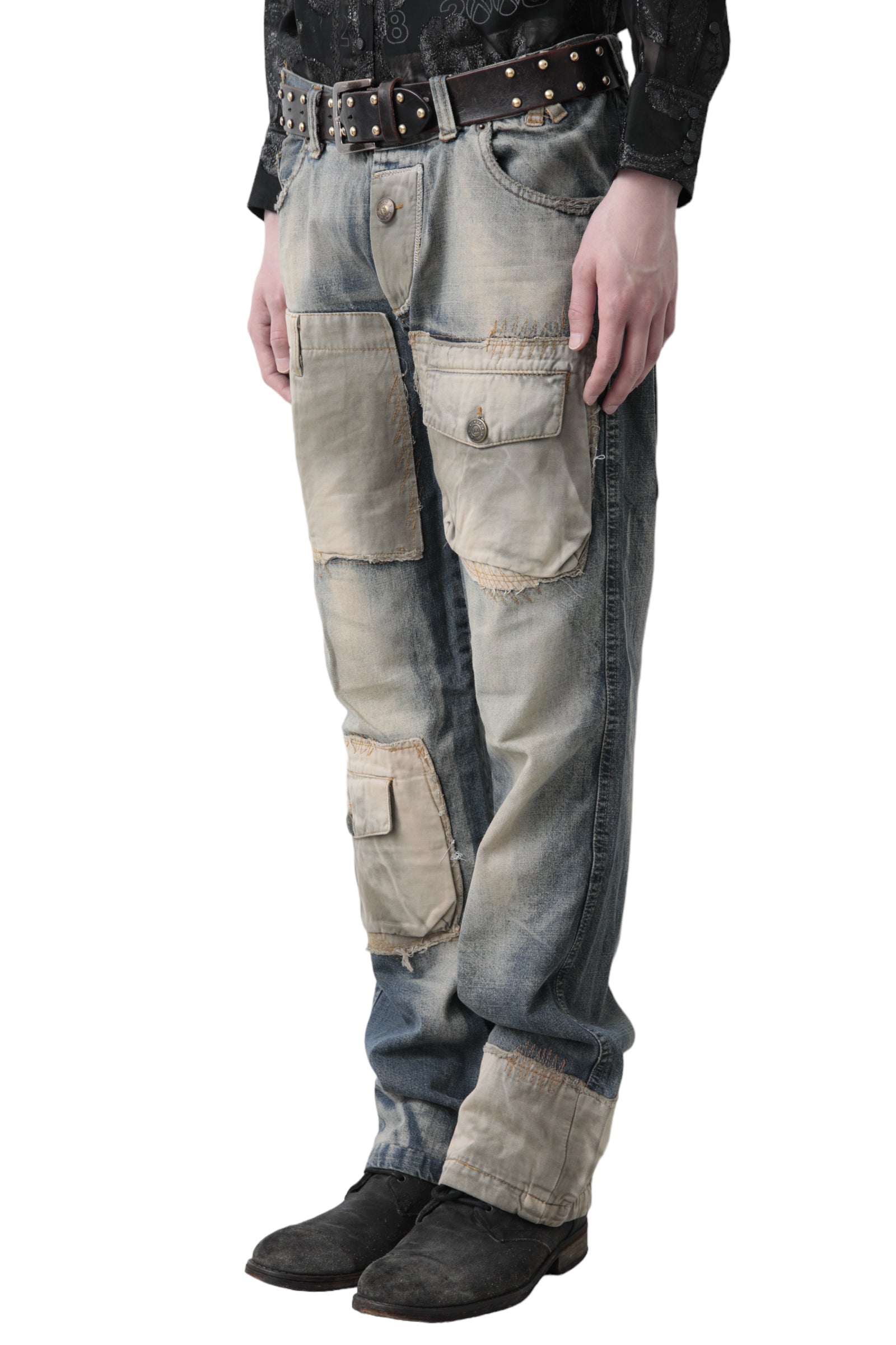 PATCHWORK CARGO DENIM PANTS