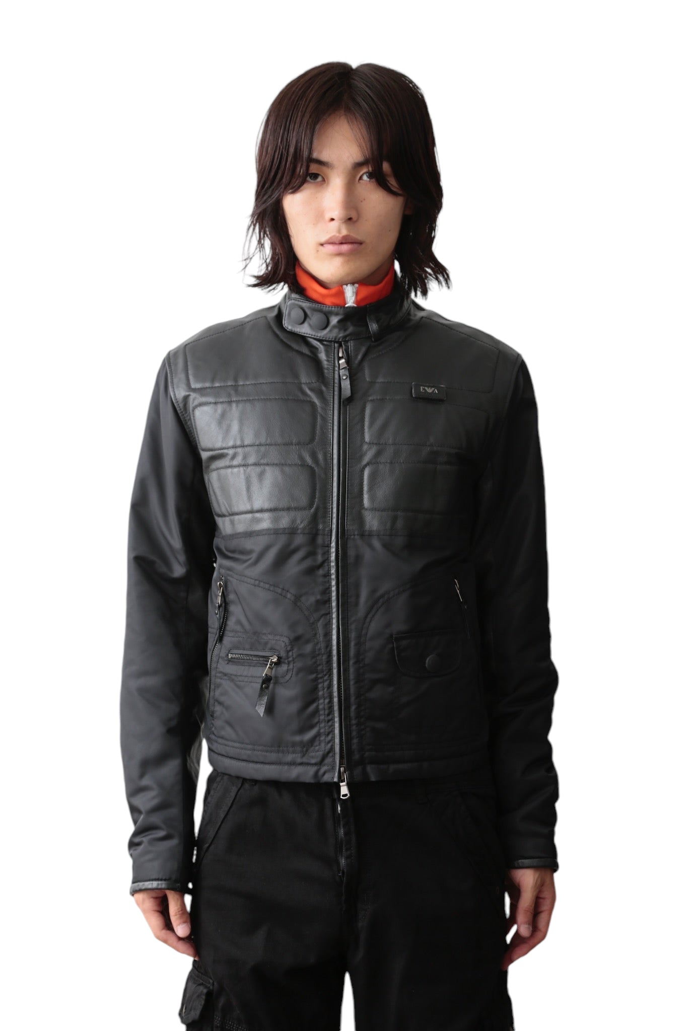 EMPORIO ARMANI LEATHER SWITCHING NYLON BLOUSON