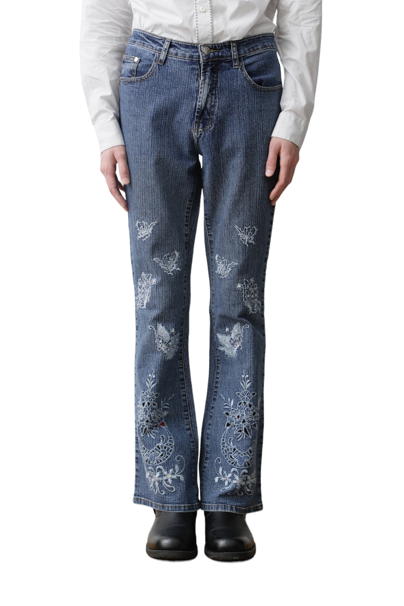 EMBROIDERY FLARE DENIM PANTS