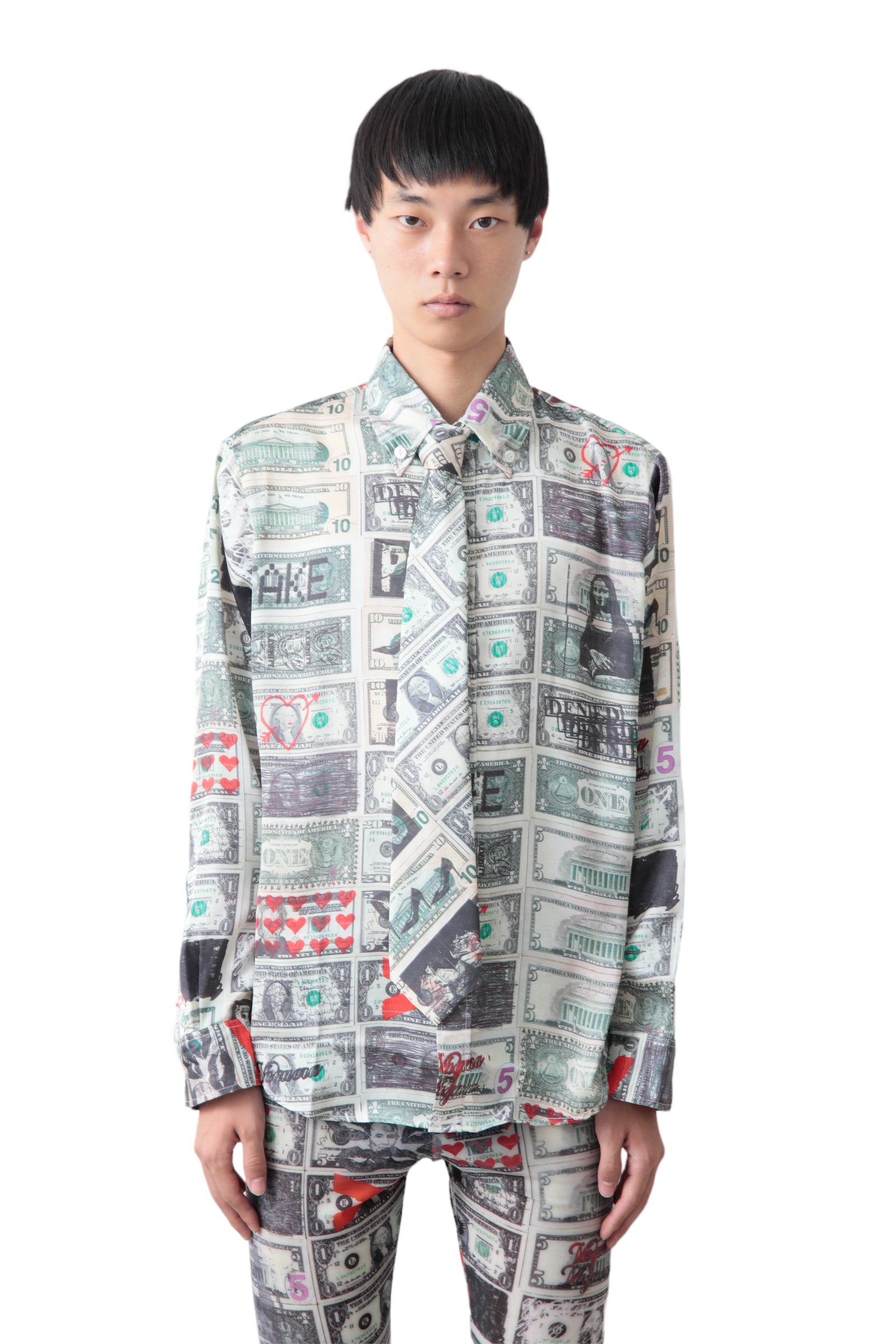 VAQUERA BUTTON DOWN AND TIE DOLLAR PRINT SHIRT