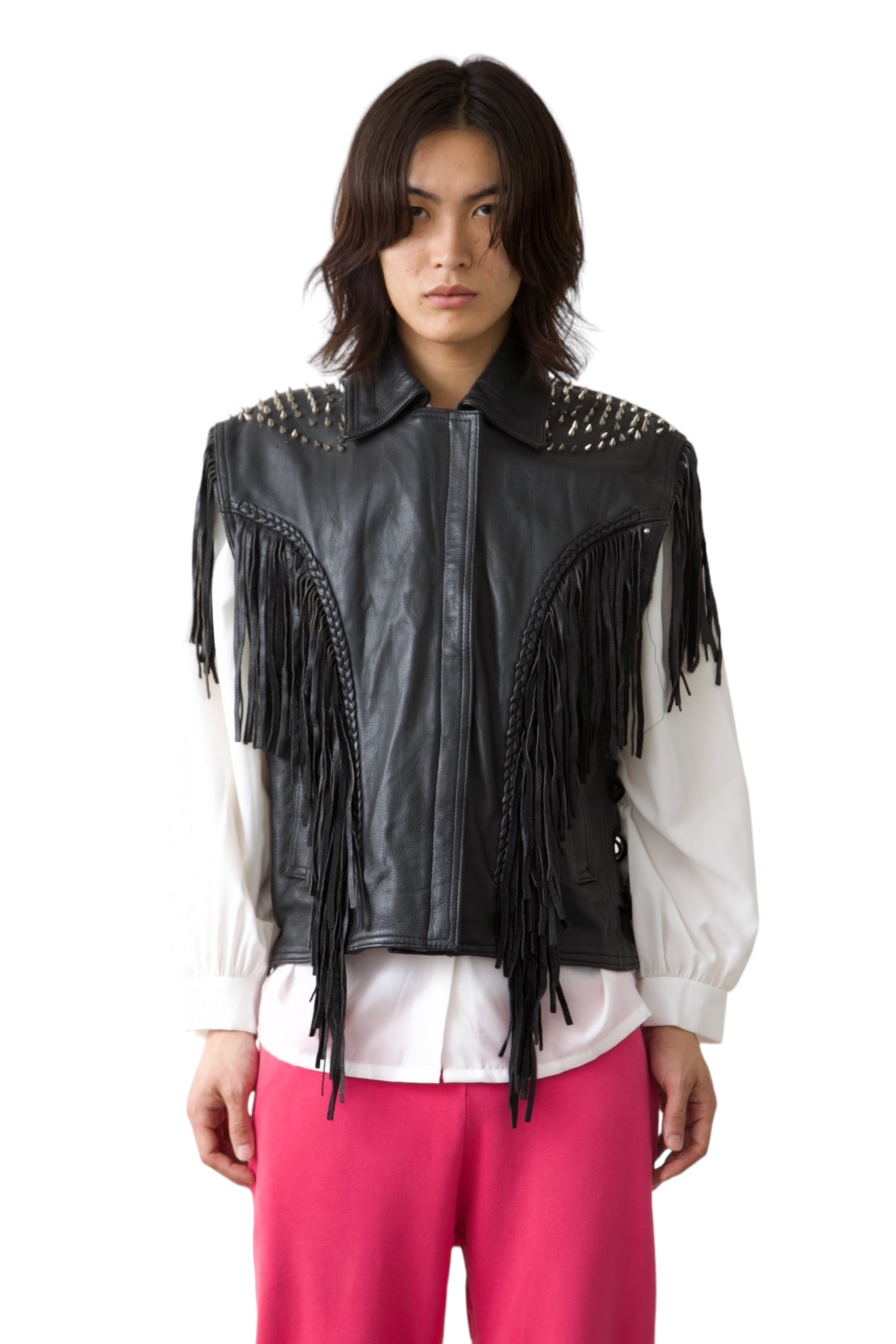 SPIKED FRINGE LEATHER VEST