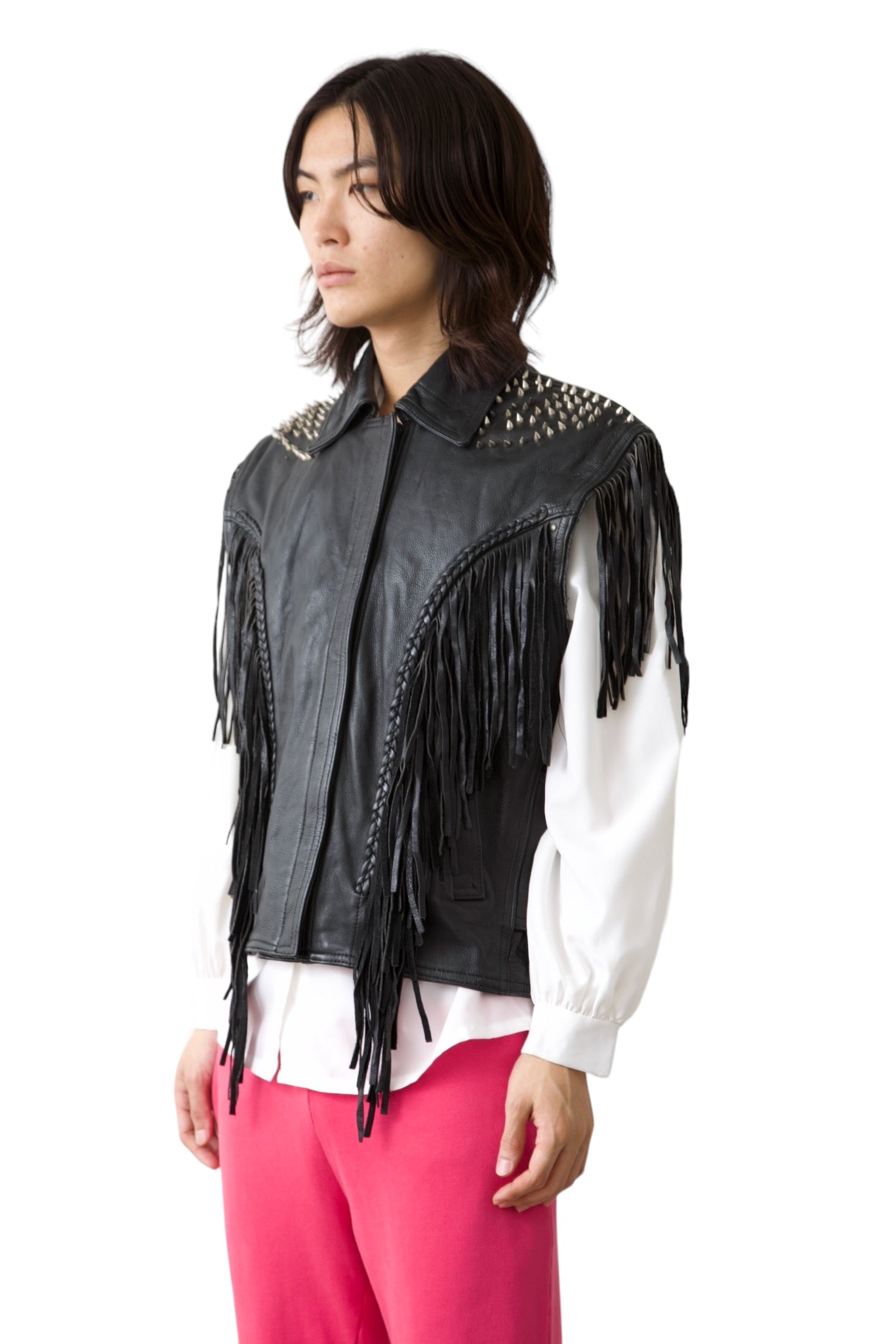 SPIKED FRINGE LEATHER VEST