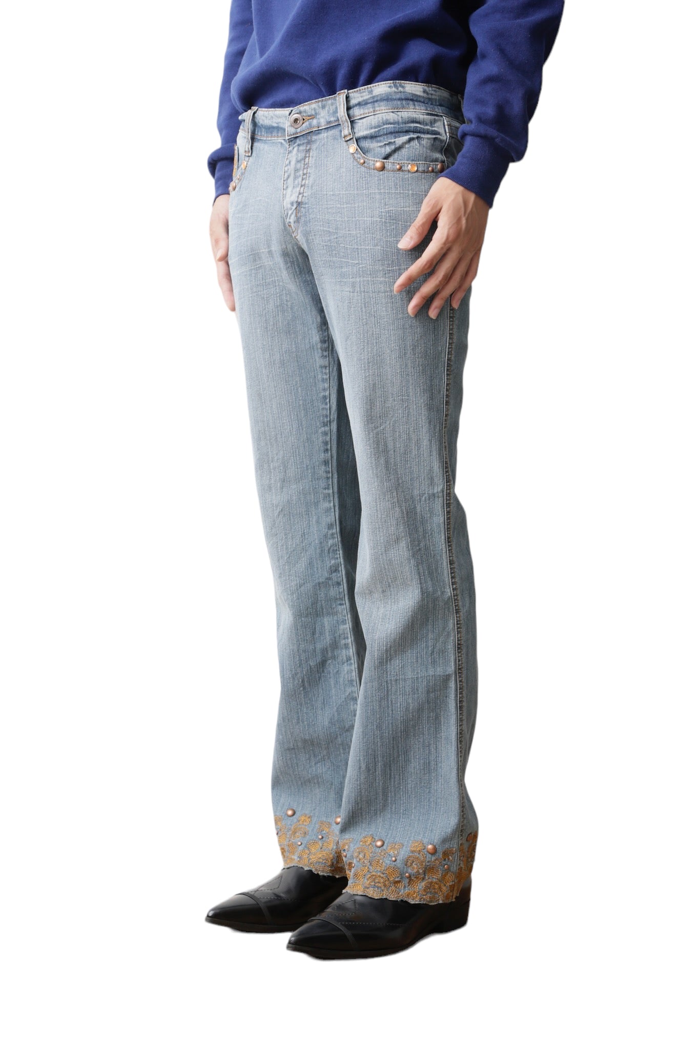 ETHNIC BIJOU FLARE DENIM PANTS