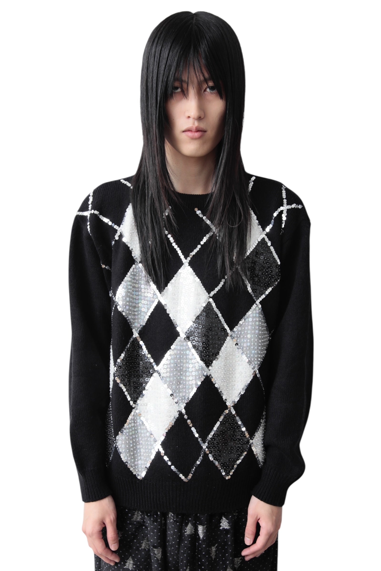 SEQUINS ARGYLE SWEATER