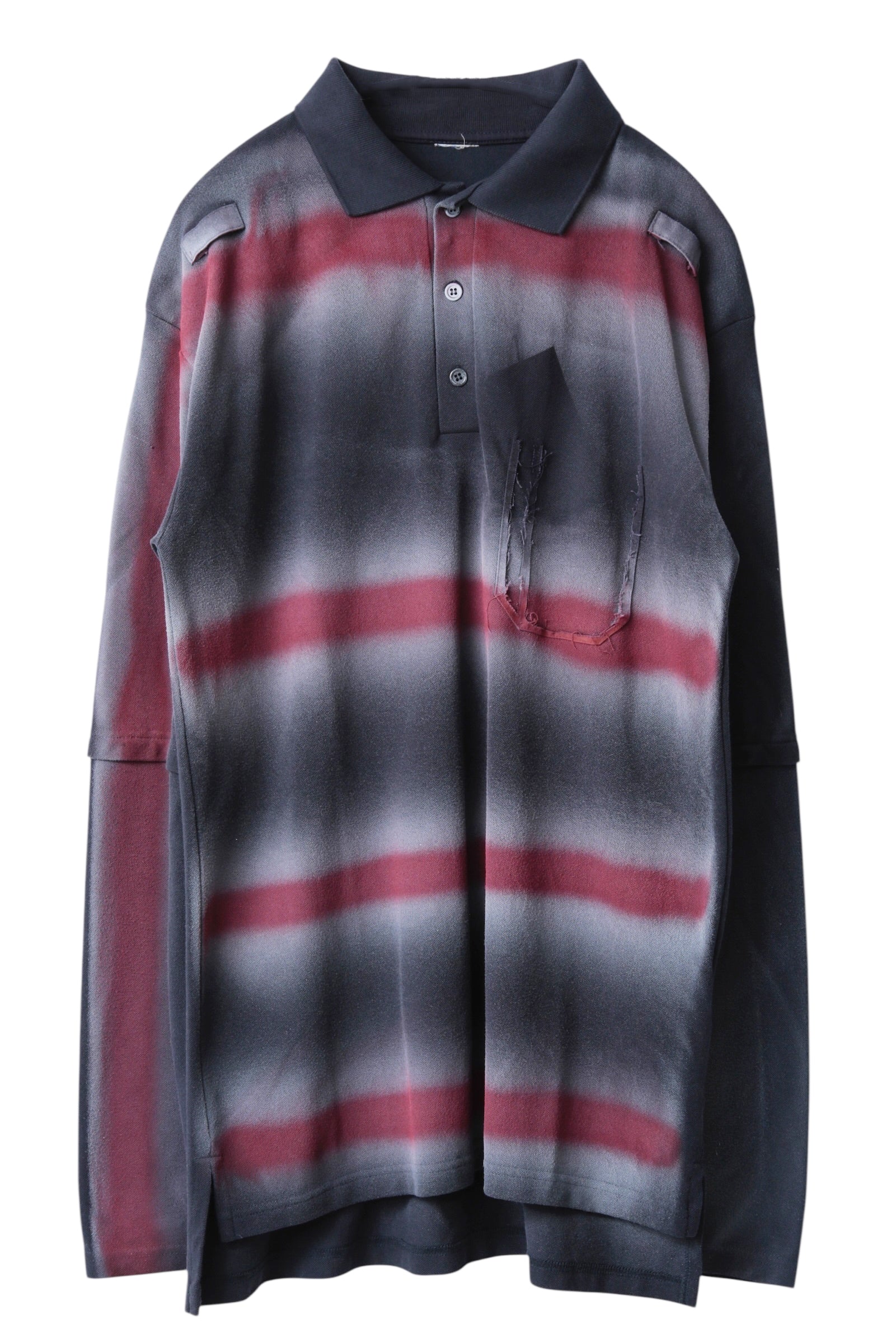 PROTOTYPES POLYCOTTON NAVY SPRAYED POLO LONGSLEEVE