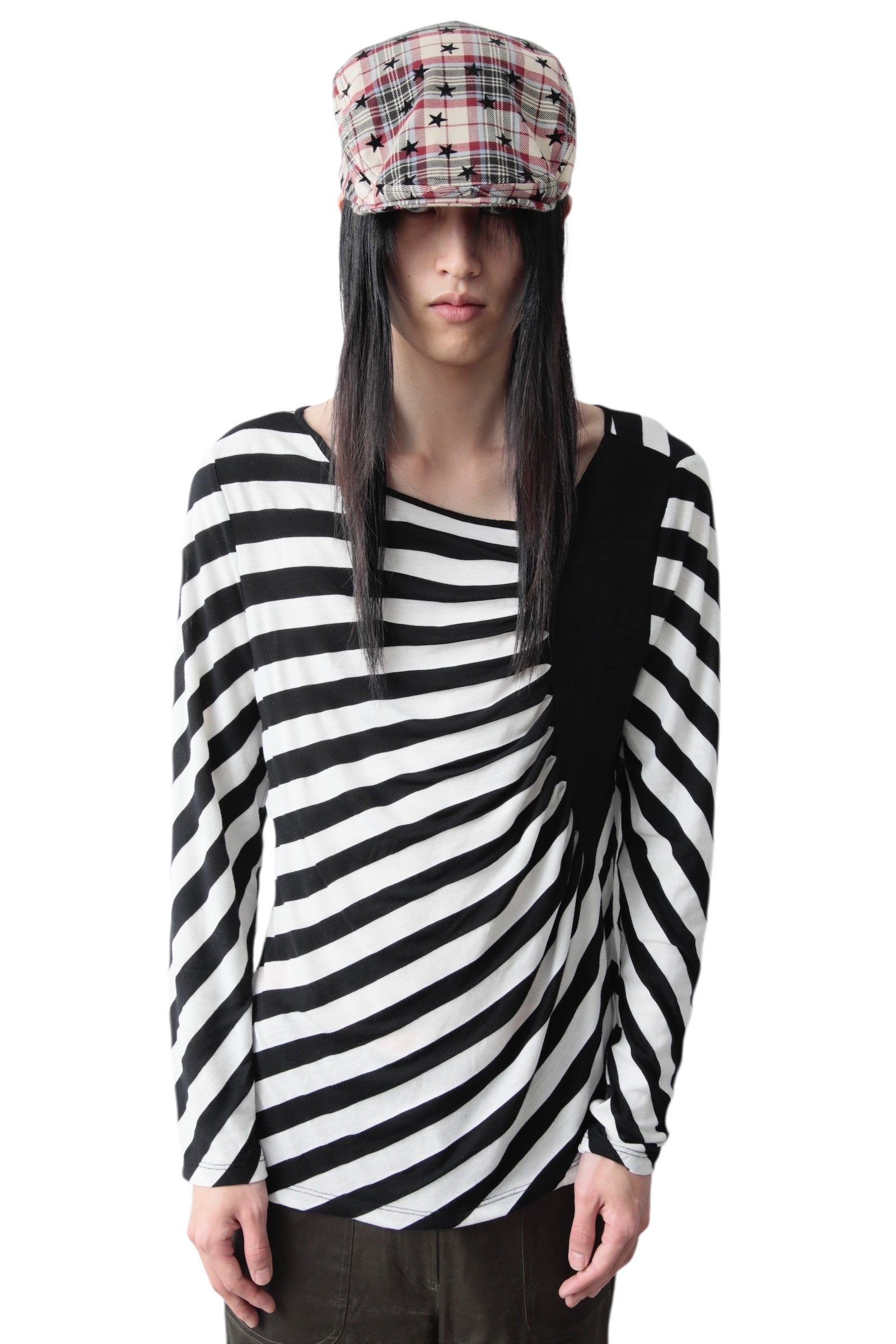 DIMENSIONALLY BORDER LONG SLEEVE TOP