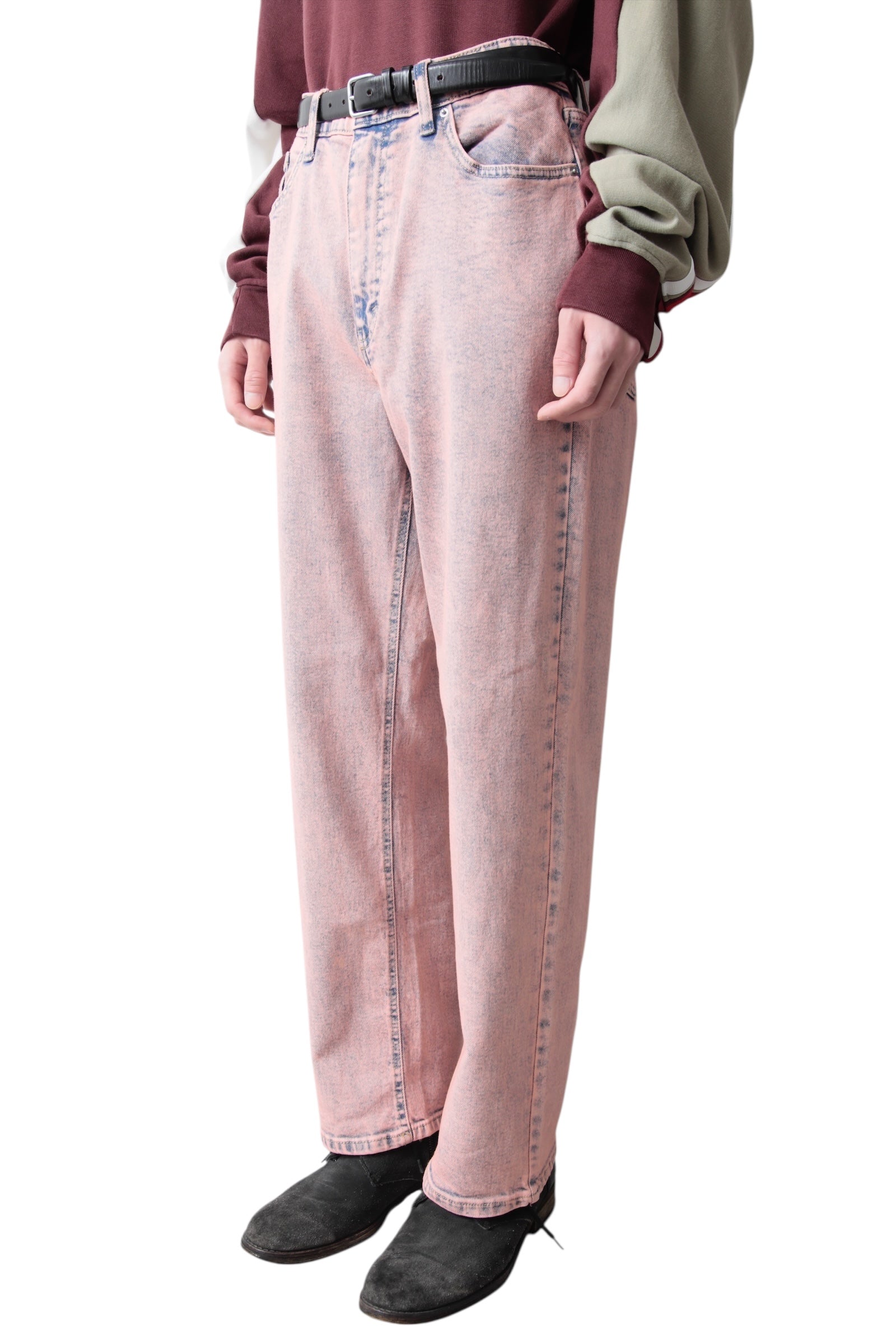 CHEMICAL WASHED WIDE DENIM PANTS