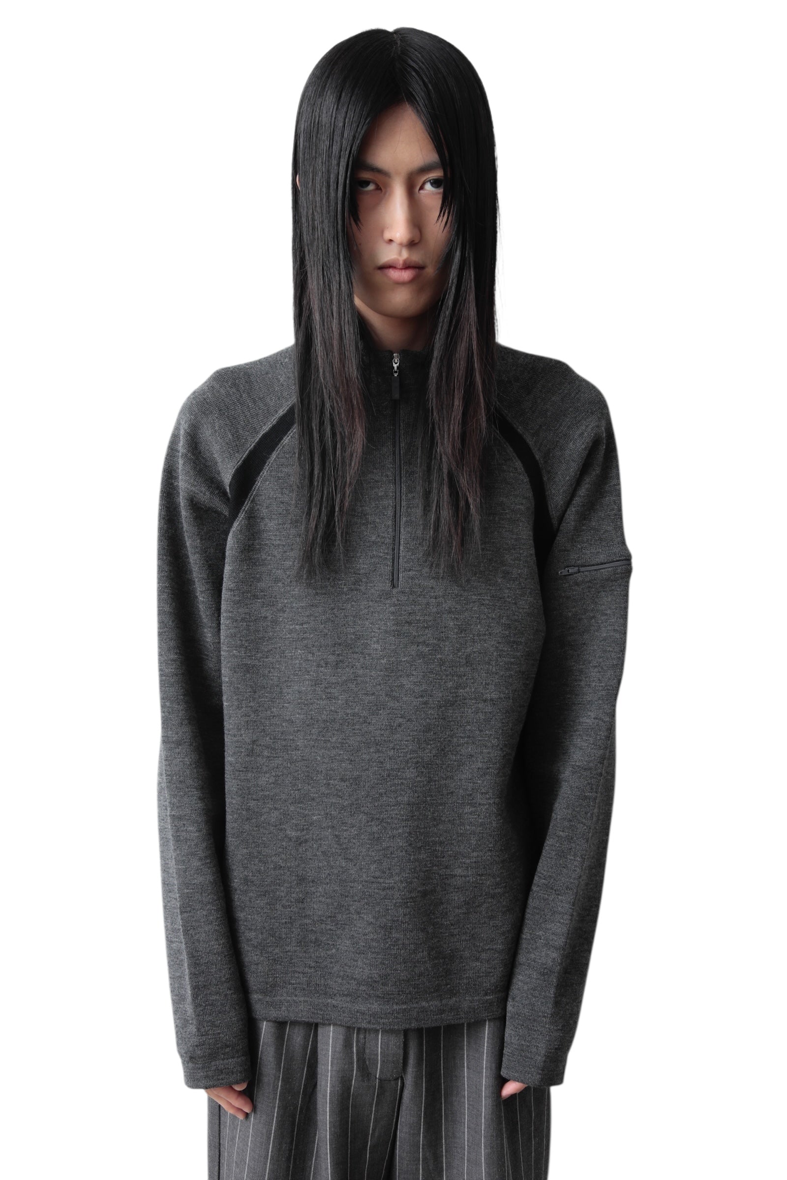 BI COLOR HALF ZIP SWEATER