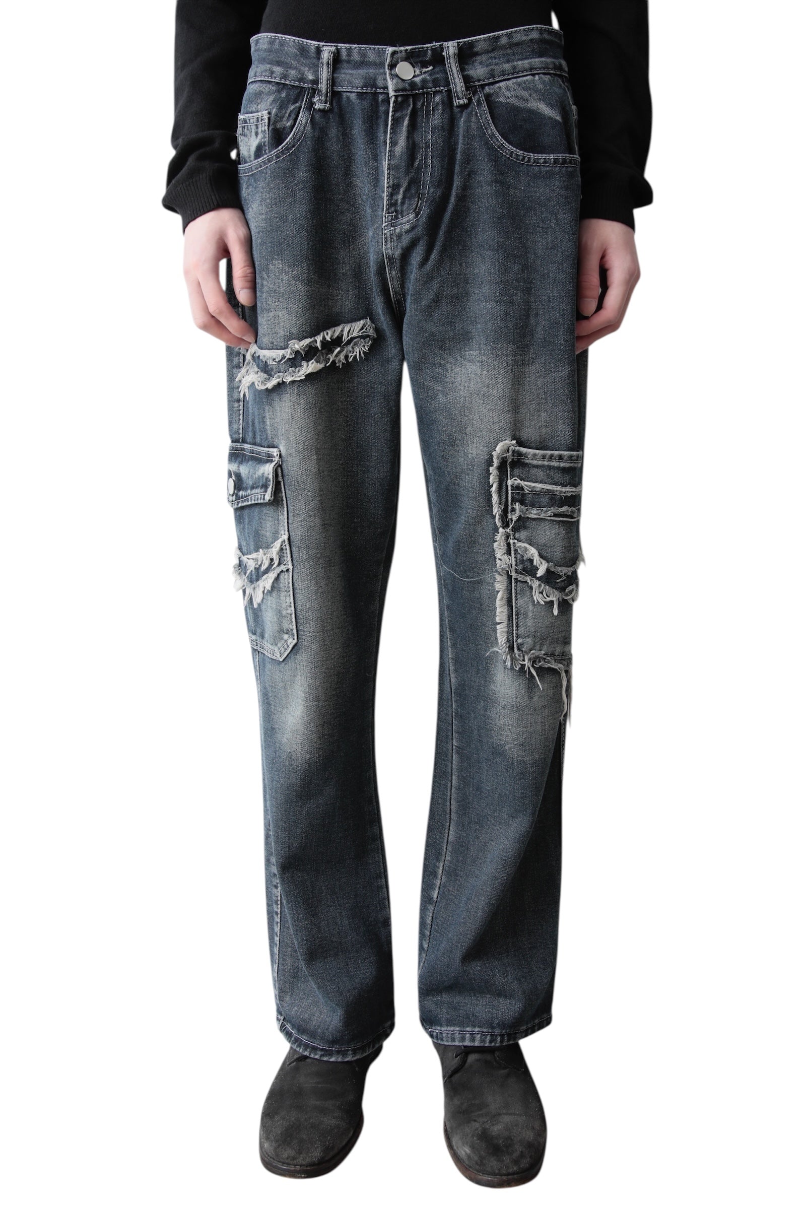 FRINGE CARGO DENIM PANTS