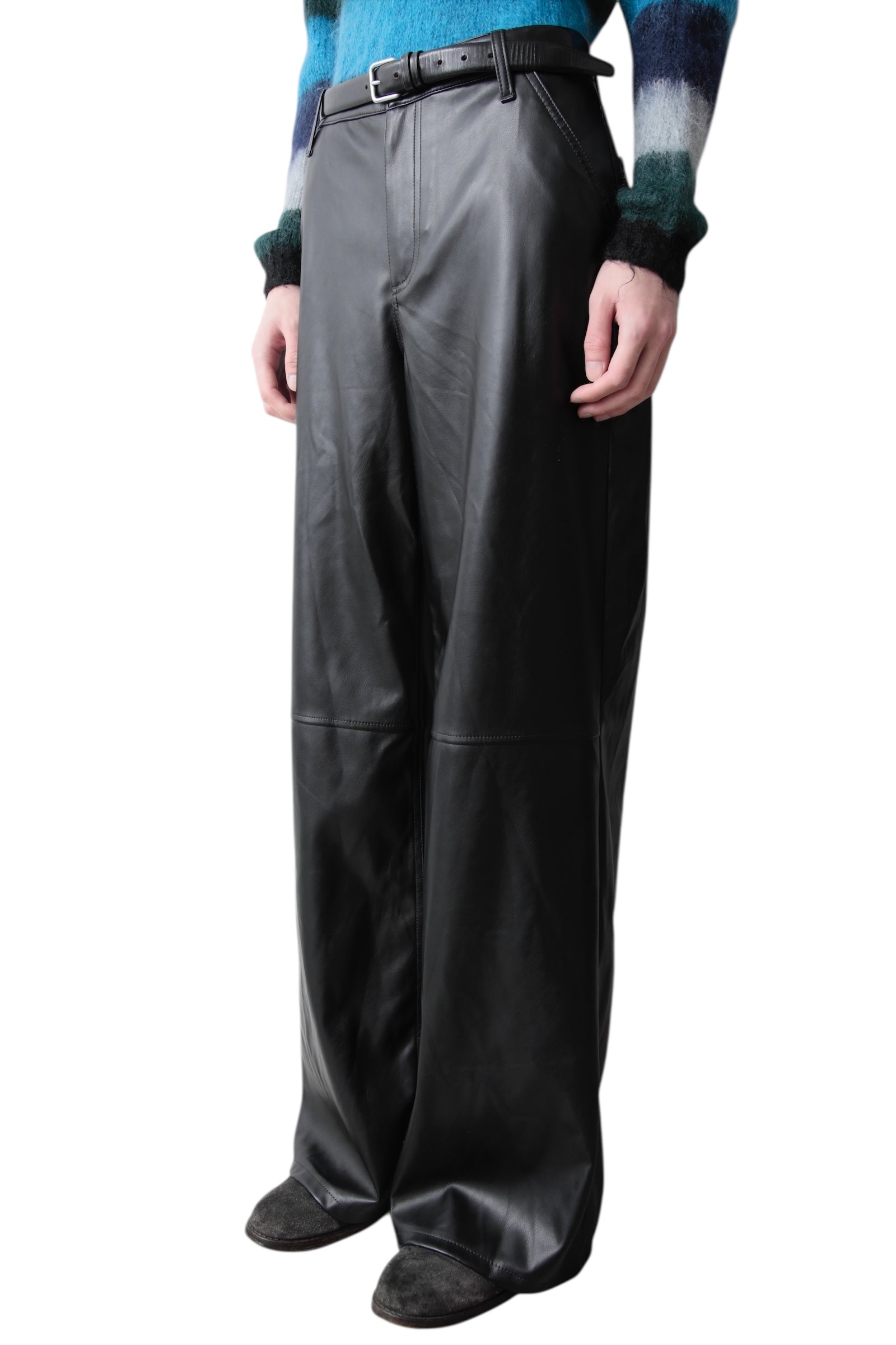LEATHER WIDE BAGGY PANTS