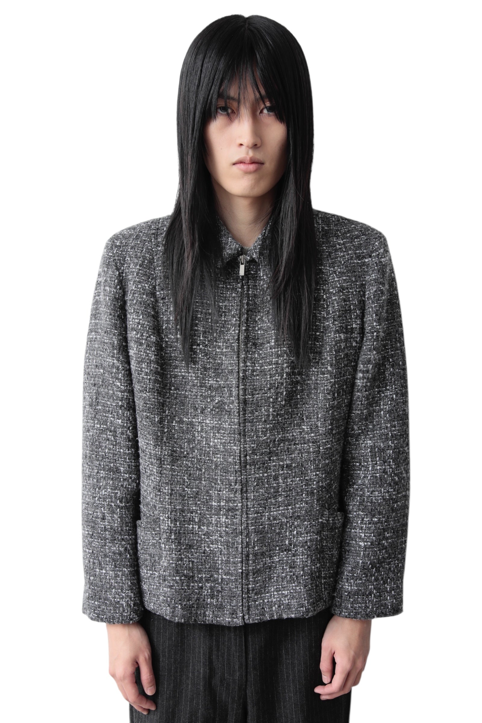 TWEED ZIP UP BOXY BLOUSON
