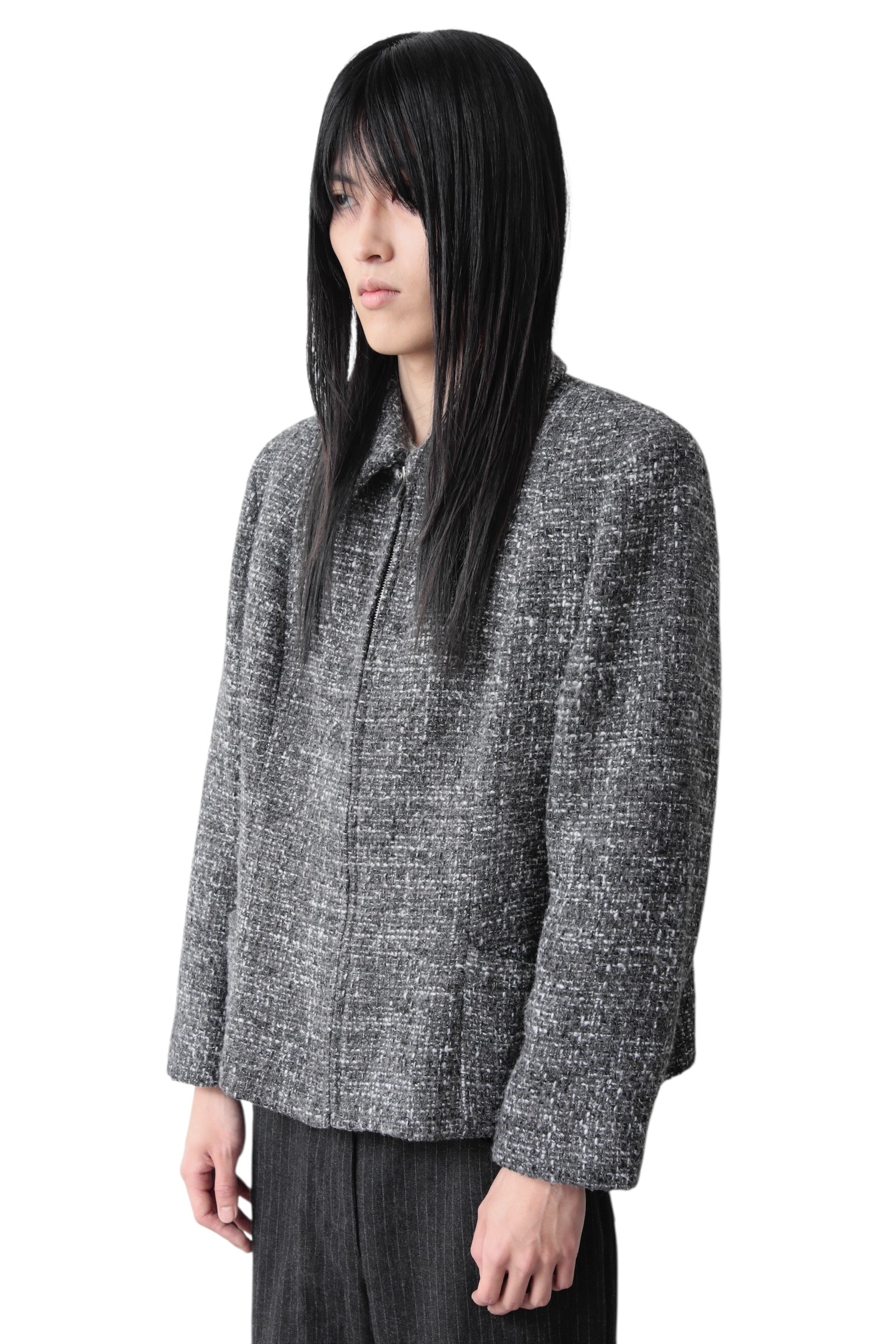TWEED ZIP UP BOXY BLOUSON