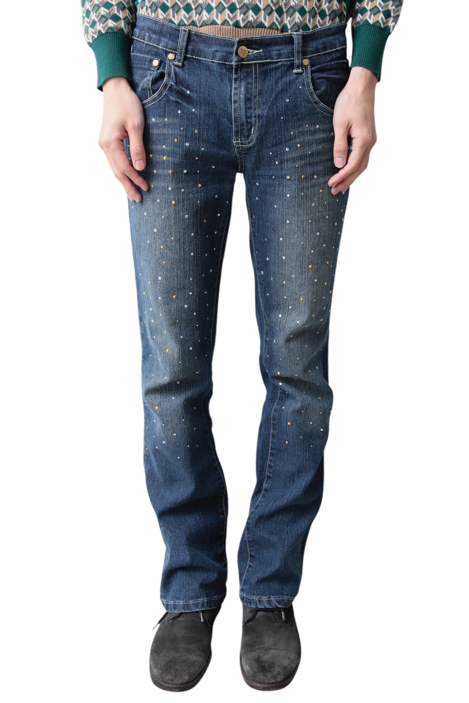 RHINESTONE BLUE SLIM DENIM PANTS