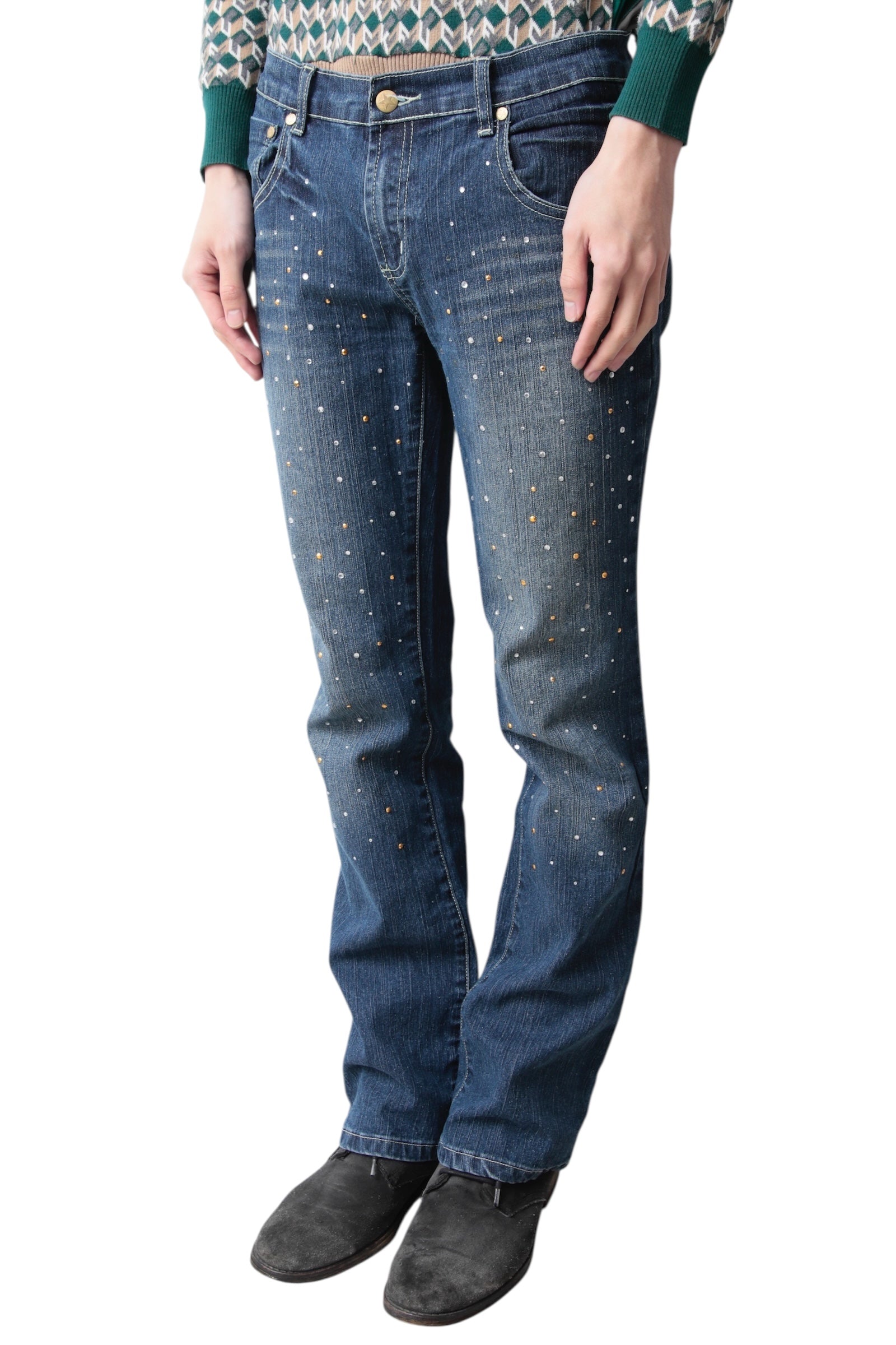 RHINESTONE BLUE SLIM DENIM PANTS