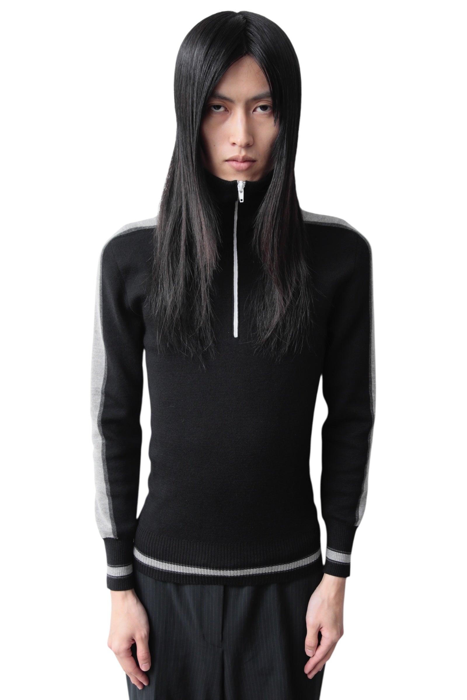 DIOR HOMME HIGH NECK HALF ZIP SIDE LINE SWEATER