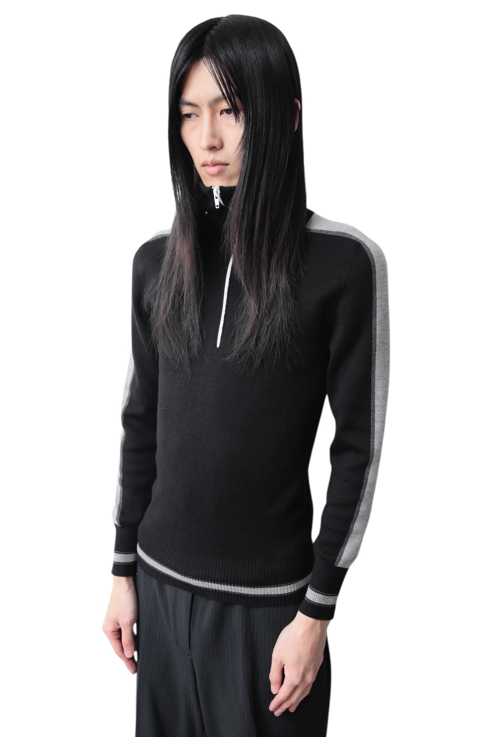 DIOR HOMME HIGH NECK HALF ZIP SIDE LINE SWEATER