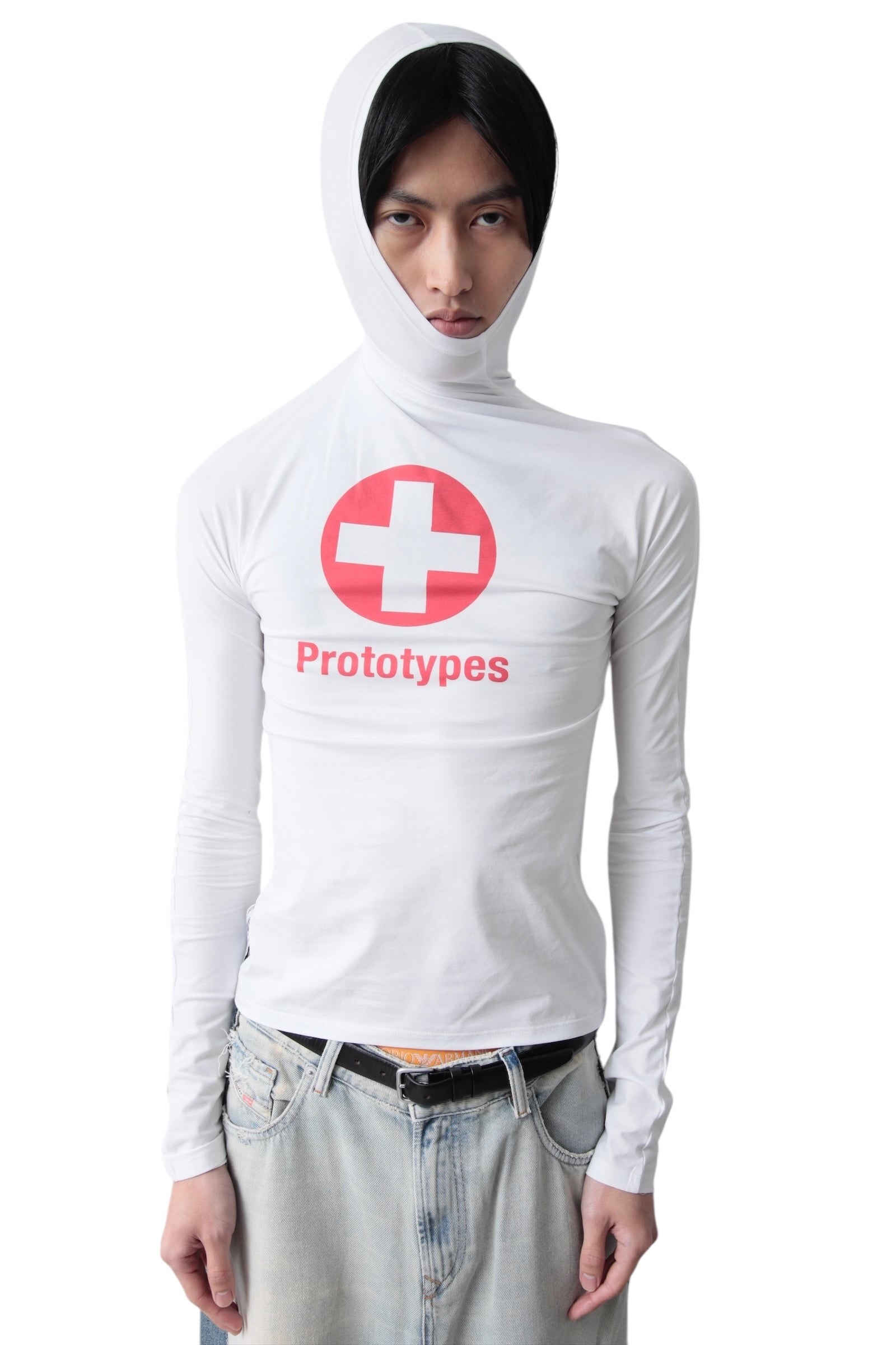 PROTOTYPES STRETCH COTTON WHITE TWISTED HOODIE
