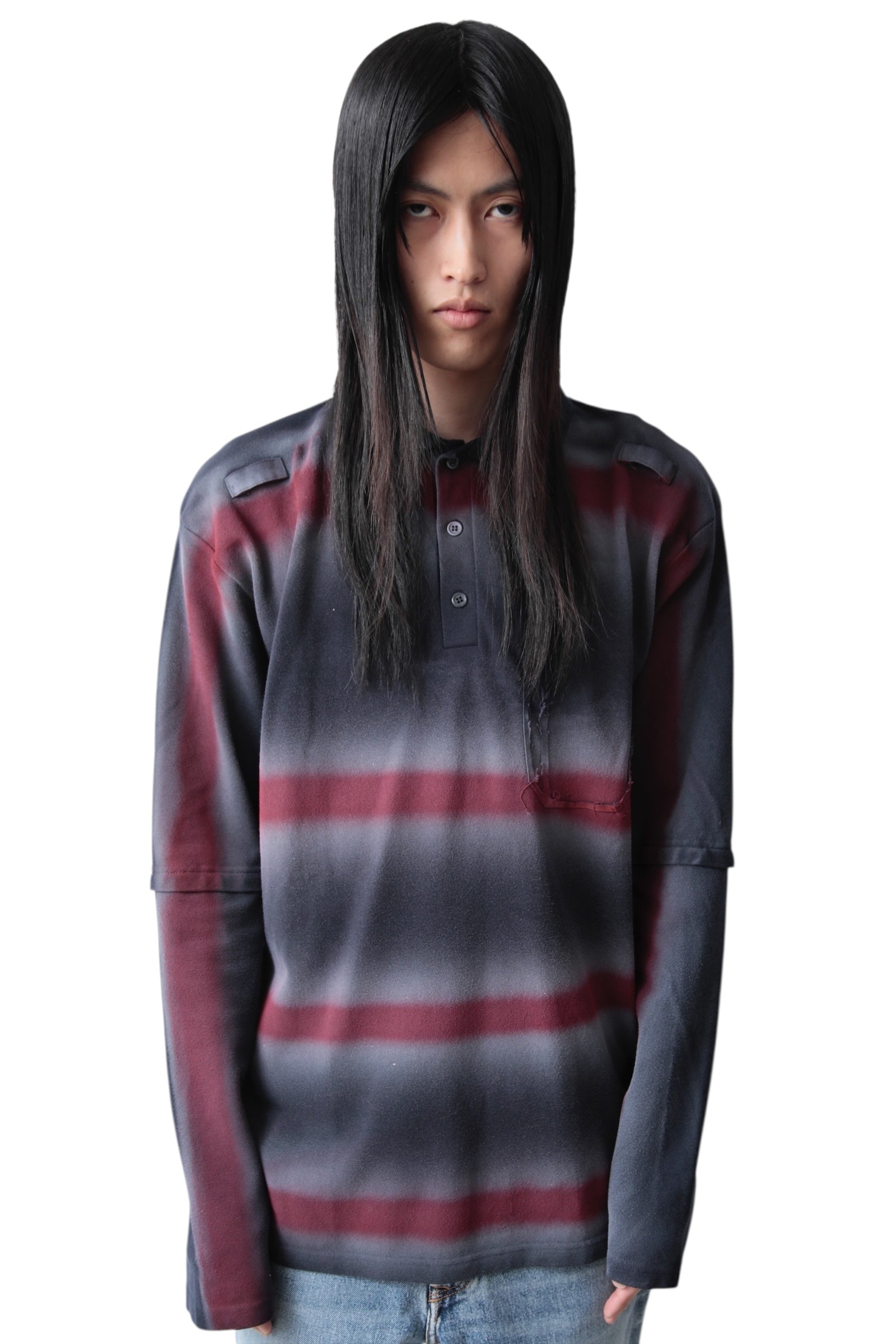 PROTOTYPES POLYCOTTON NAVY SPRAYED POLO LONGSLEEVE