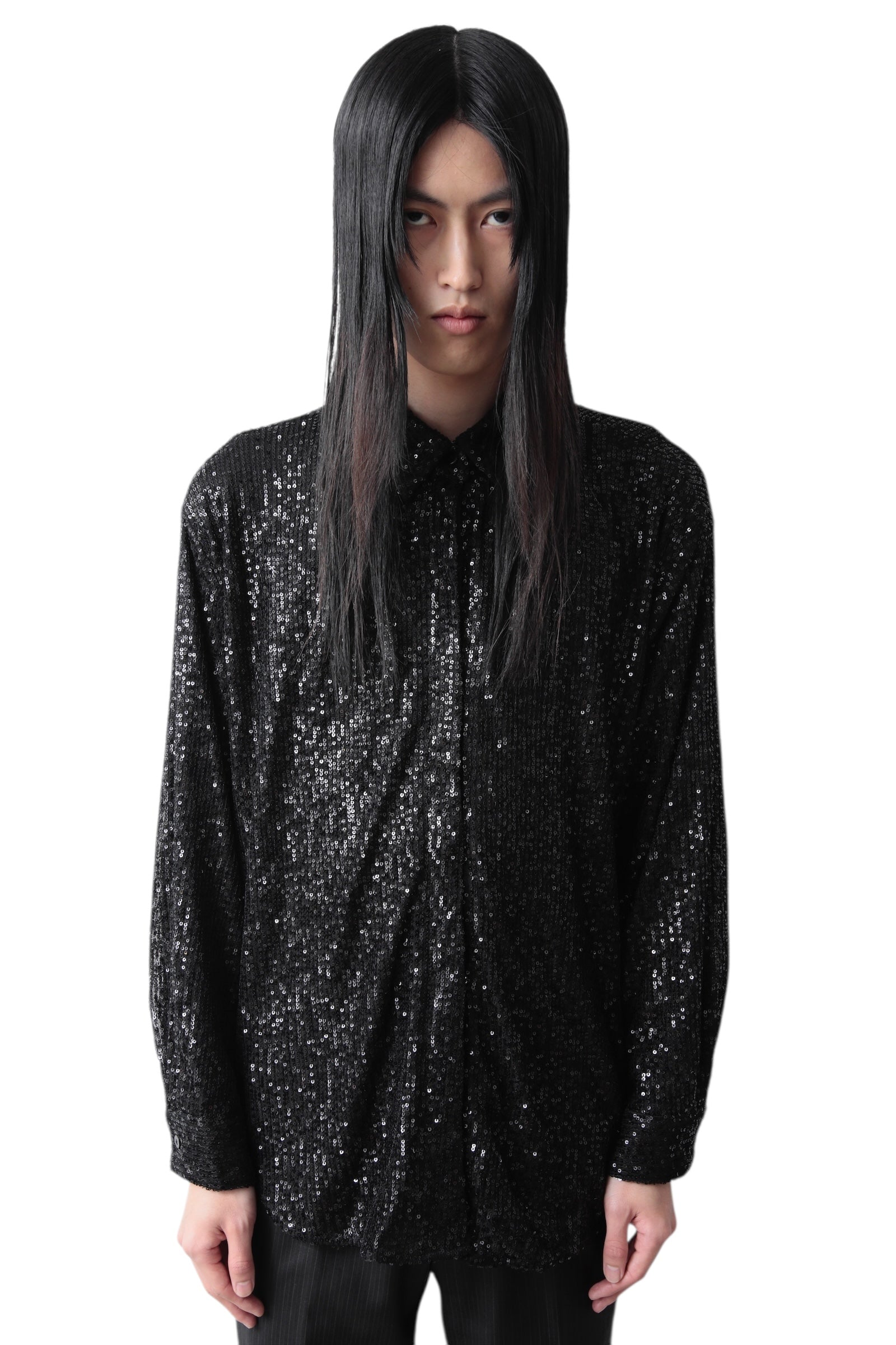 FLY FRONT SEQUINS LAYERED SHIRT