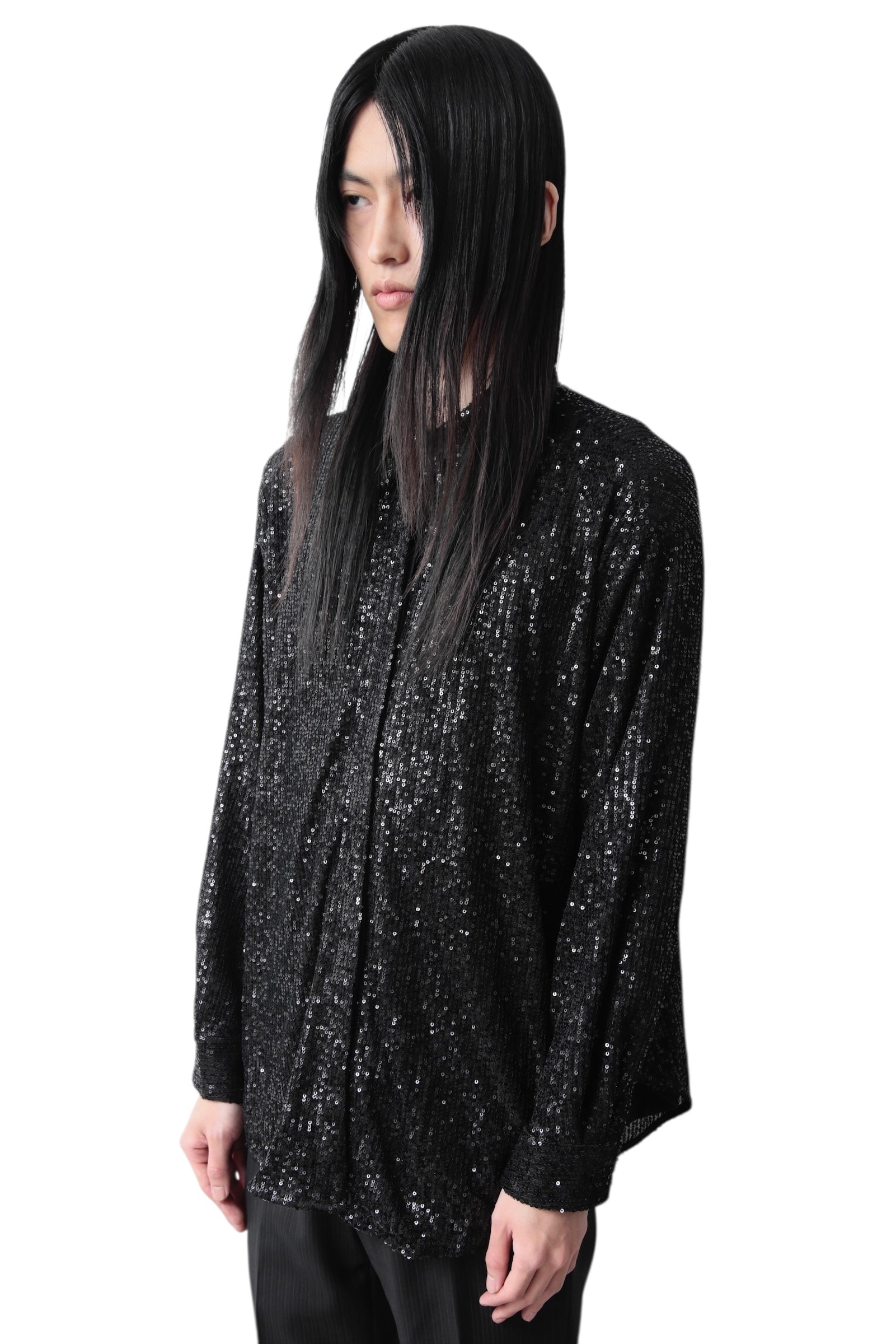 FLY FRONT SEQUINS LAYERED SHIRT