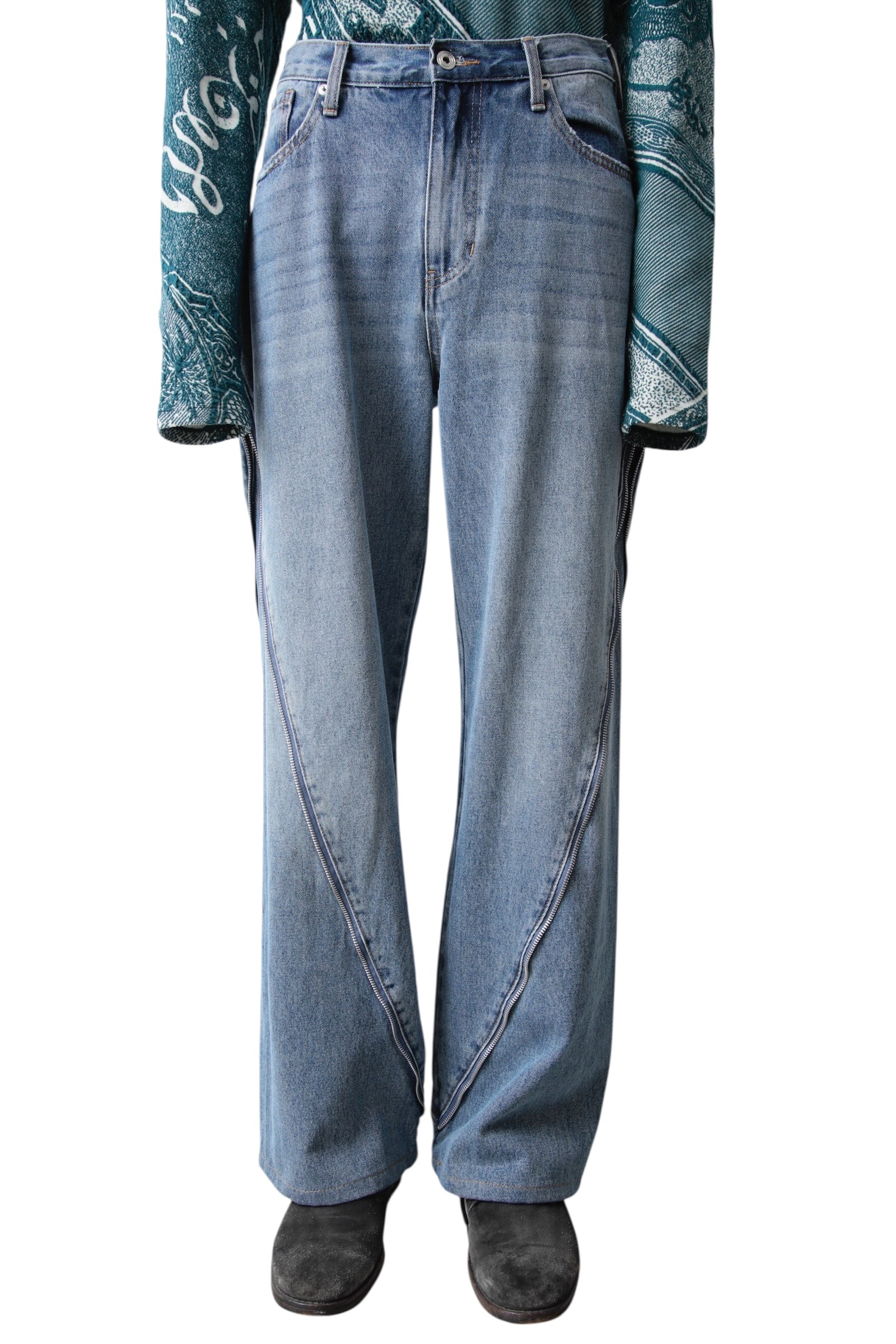 SIDE ZIP BAGGY DENIM PANTS