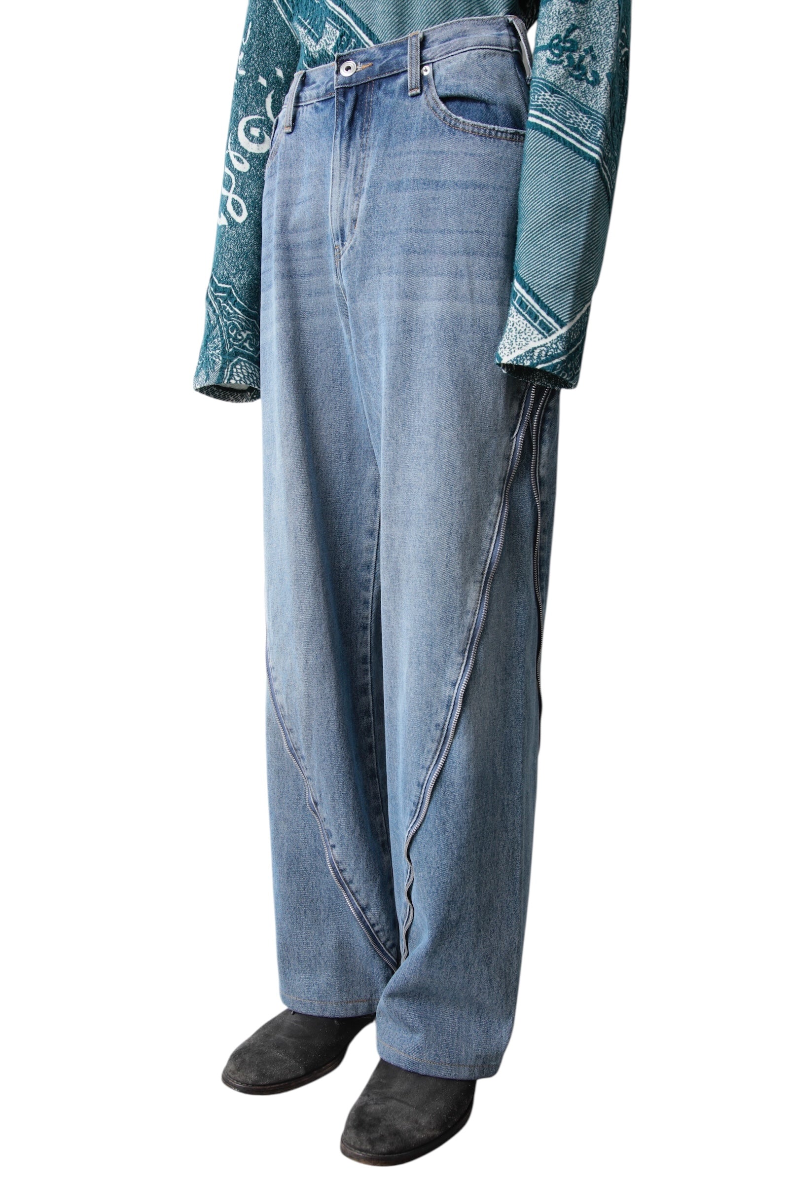 SIDE ZIP BAGGY DENIM PANTS