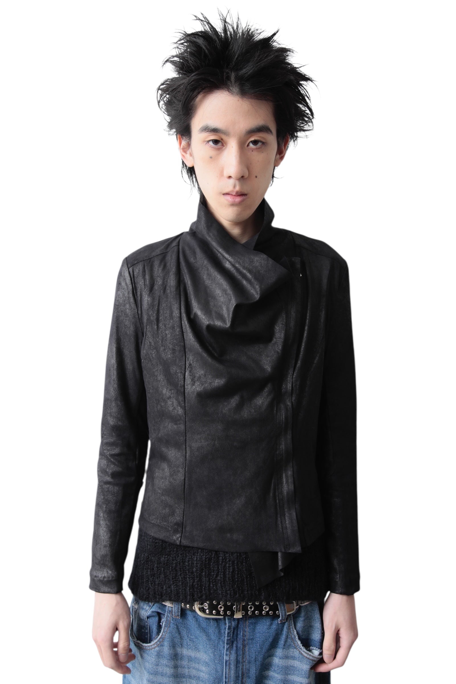 Asymmetric Texture Zip Blouse