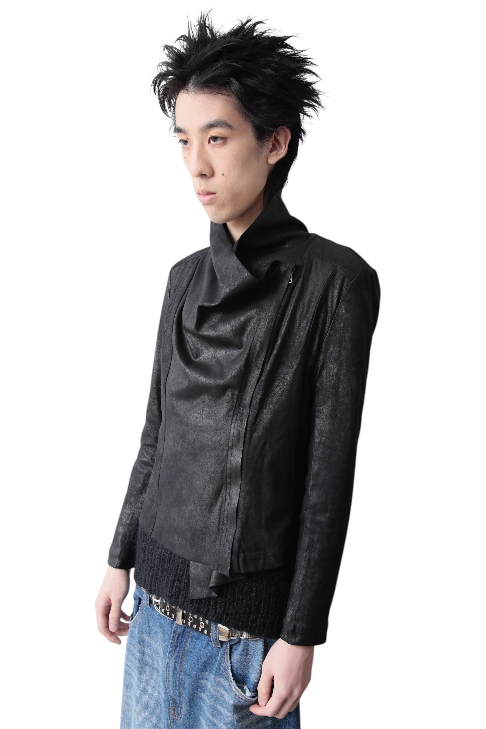 Asymmetric Texture Zip Blouse